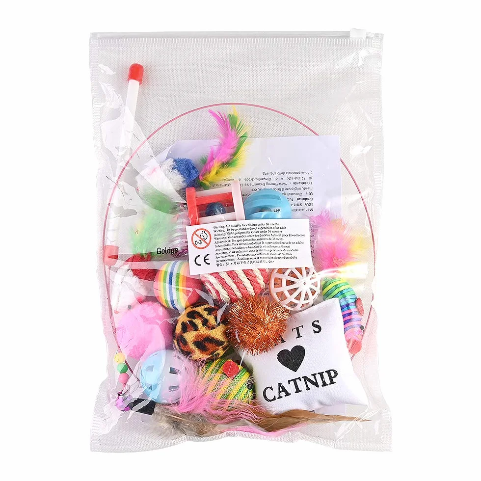 Jouets Chat Interactif 16 pièces Souris Balles Baguettes de Plumes pour Kitty