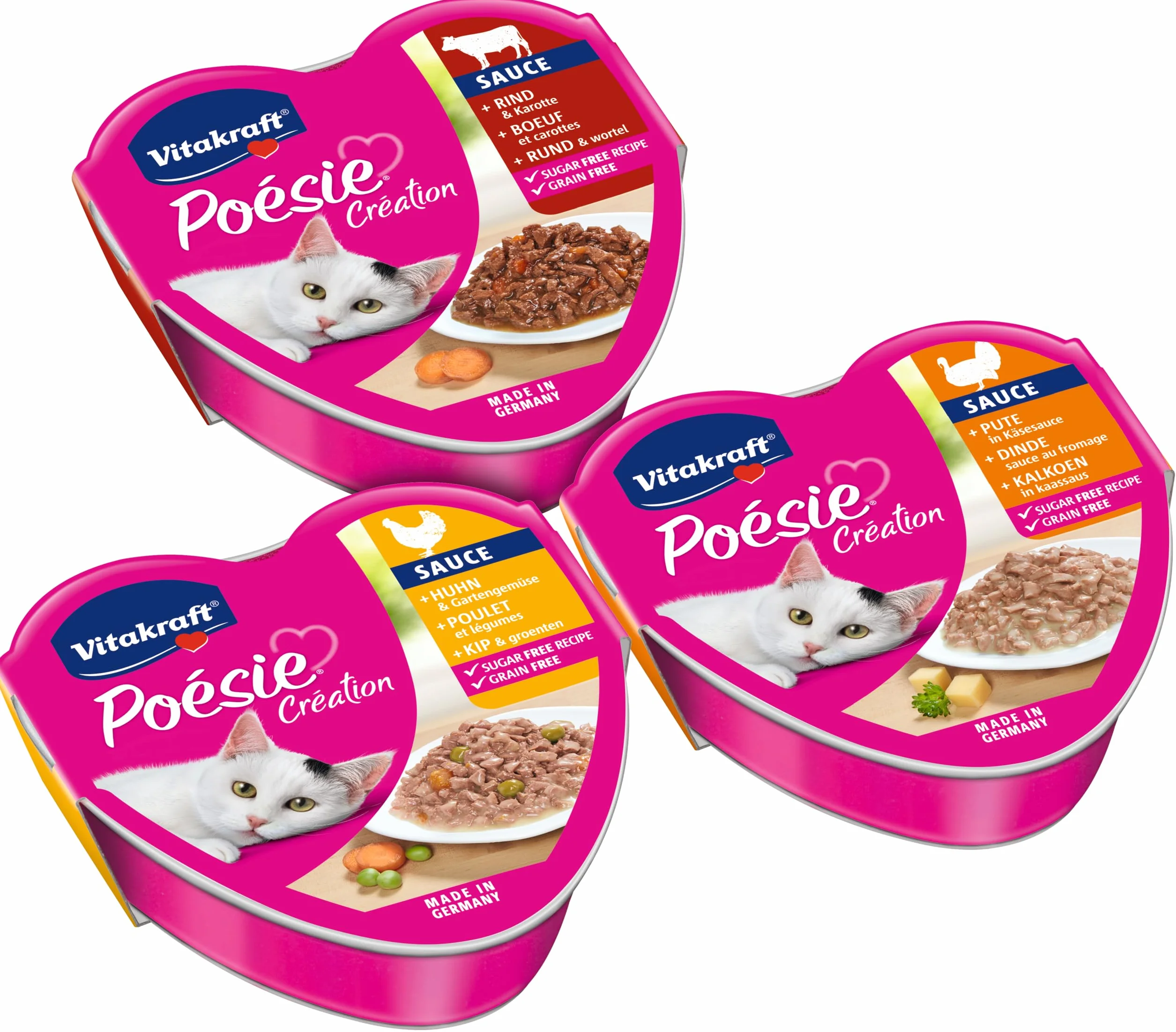VITAKRAFT Poésie Création Sélection Tendre Nourriture Humide pour Chats en Sauce Poulet Dinde Bœuf 6x85g