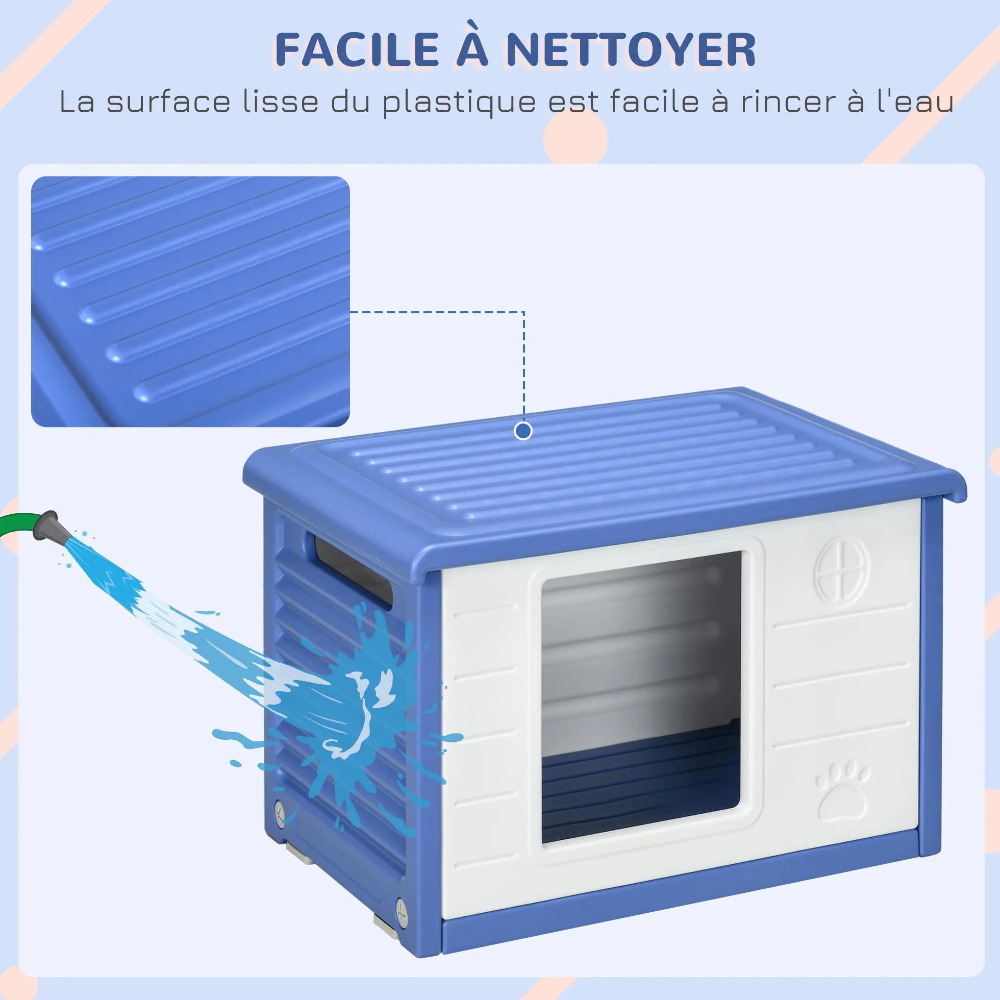 PawHut Niche pour Chien extérieure abri en Plastique résistante à l'eau 60x42x40 cm Bleu Blanc