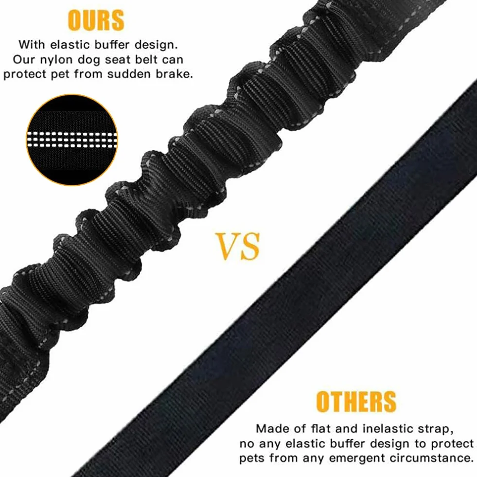 Ceinture Sécurité Chien Voiture Réglable Amorti Absorption Chocs Réfléchissante Élastique Noire