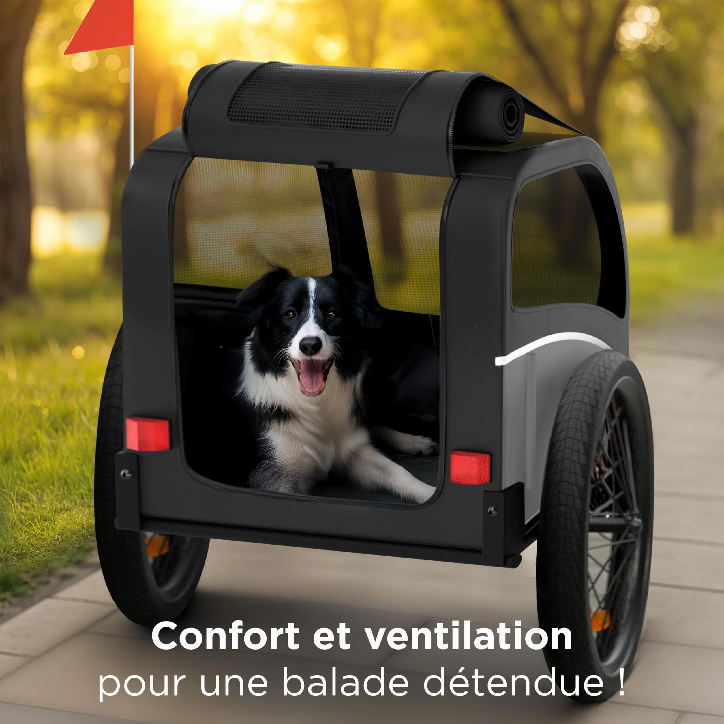 Remorque Velo Chien – Chariot Pliable avec attelage et réflecteurs – Carriole étanche Jusqu’à 40 kg – Compatible avec vélos électriques – Noir