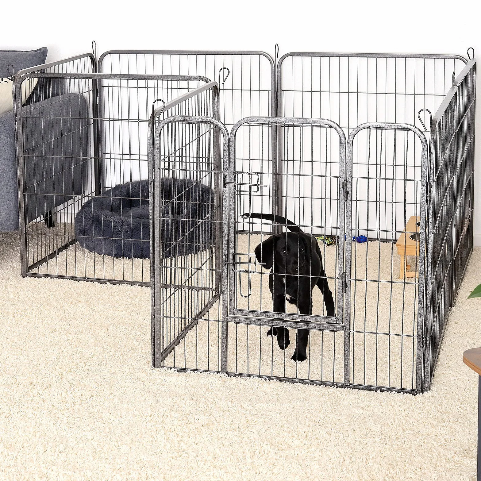 Lionto Enclos pour Chiots Métal Robuste 80x80 cm Parc Extensible avec Porte Verrouillable Résistant aux Intempéries 8 Éléments