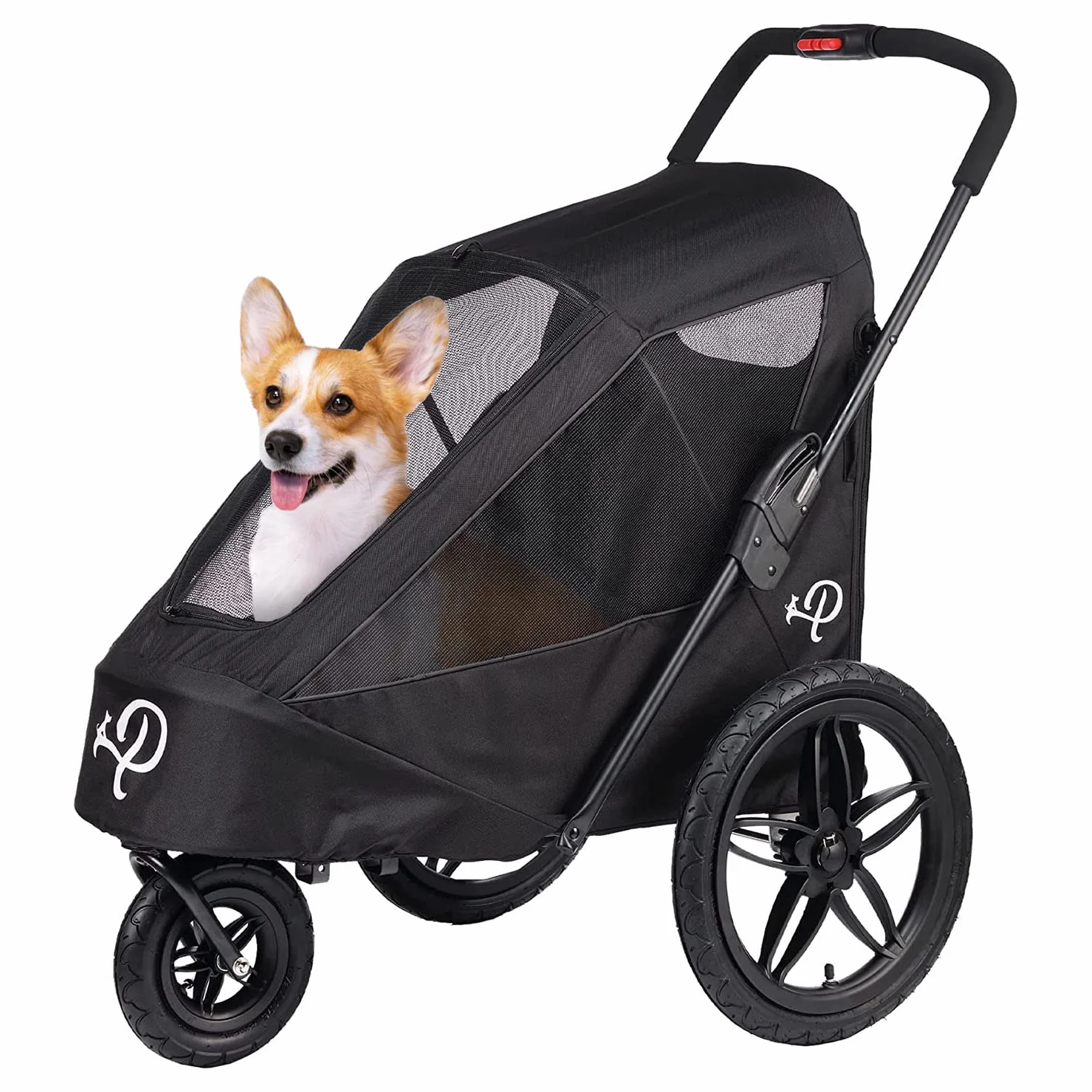 Breeze Black | Remorque de vélo de Luxe pour Chien | Jogger de Grande Taille | Pliage à Une Main | Pneus pneumatiques | Housse de Pluie Incluse | Pompe à Pneu | Adaptateur de vélo