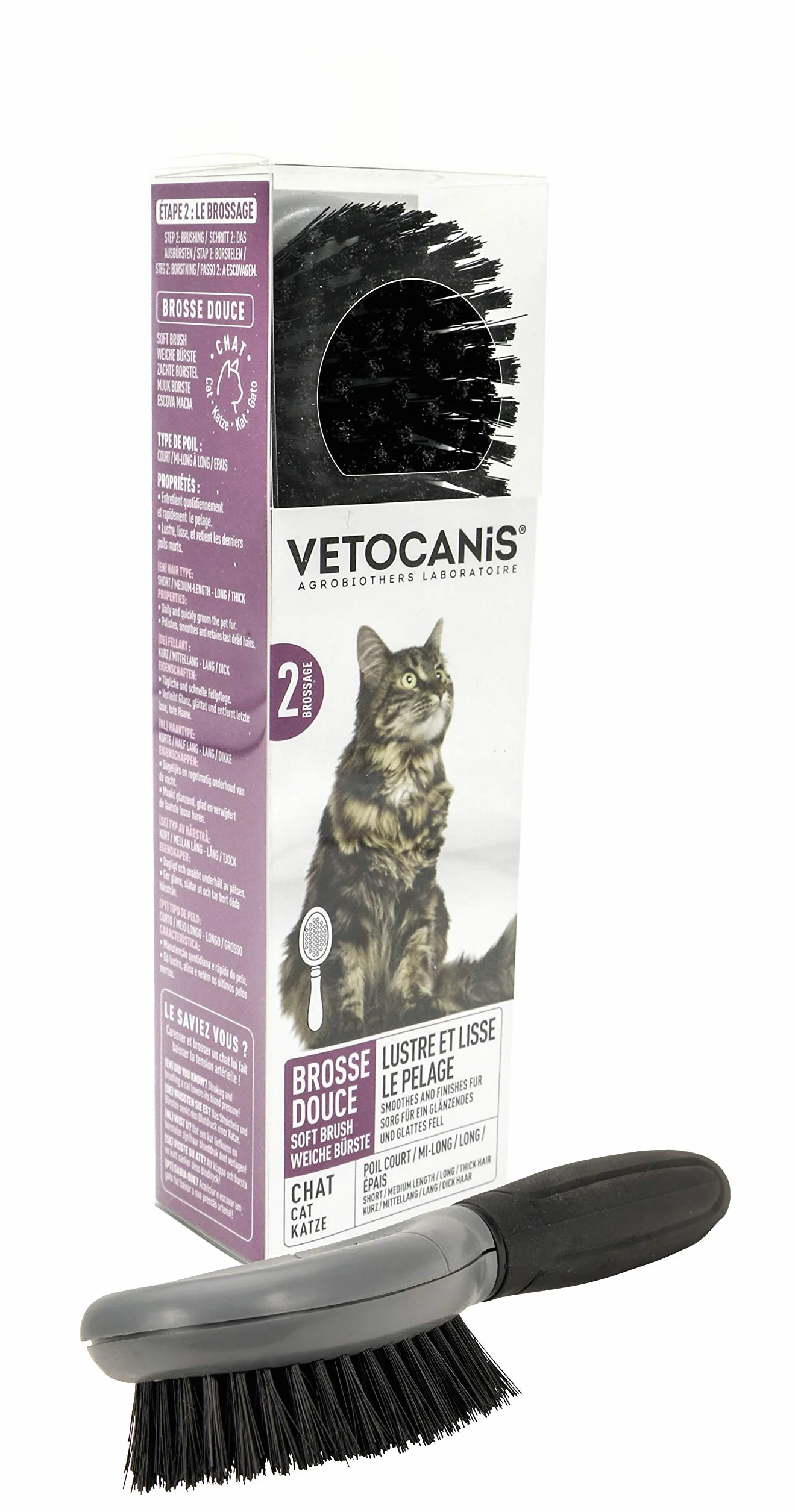 Vetocanis Brosse Chat Massage Toilettage Tous Poils Entretien Pelage Bien-Être Hygiène Santé Gris