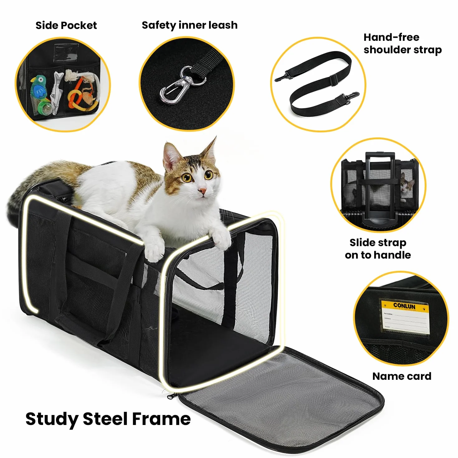 Sac Transport Chat Voyage Approuvé Compagnies Aériennes pour Chien Chat Chiot Jusqu'à 6 Kg Pliable Noir