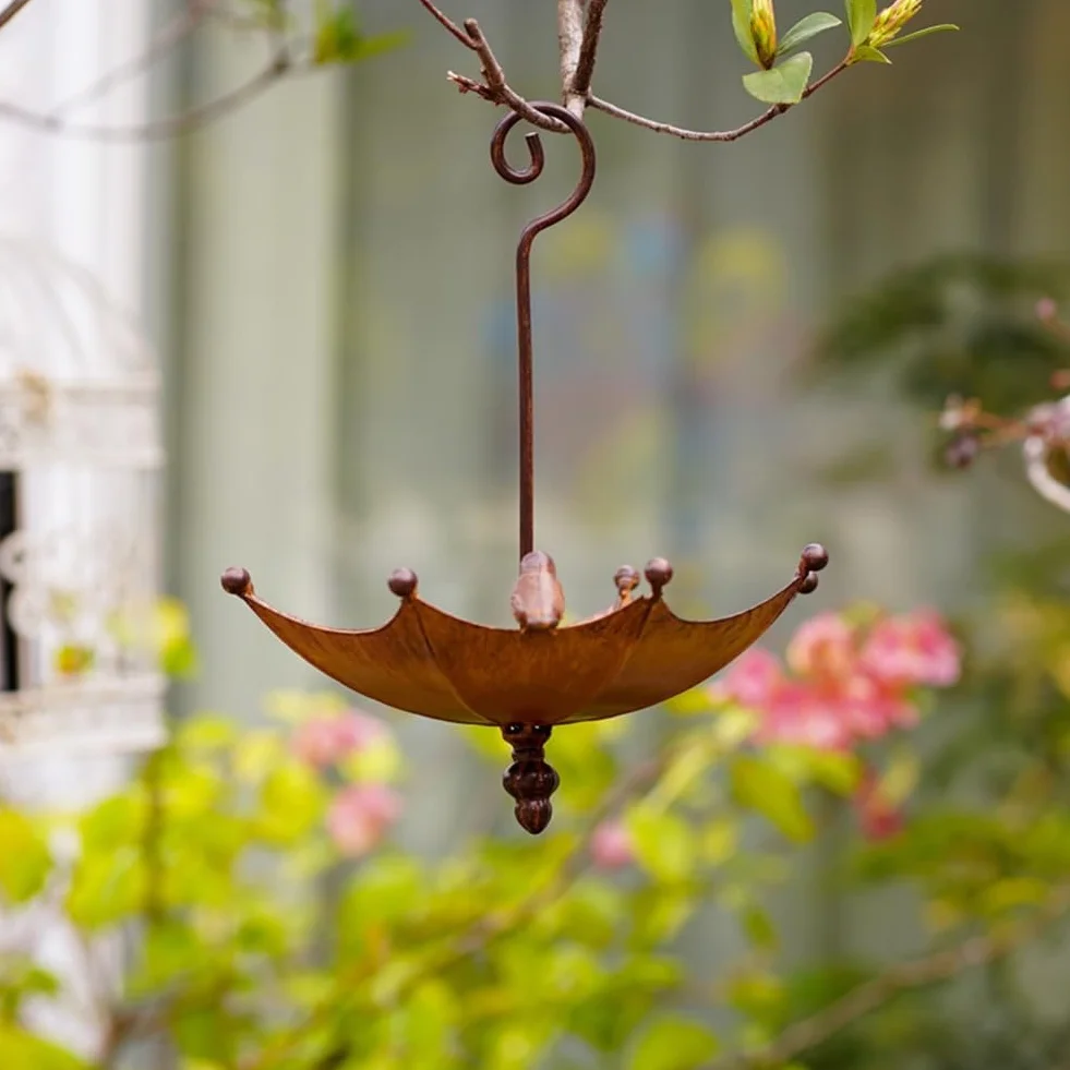 Mangeoire à Oiseaux en Métal Suspendue Parapluie pour Extérieur