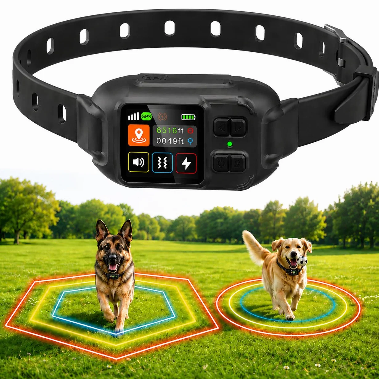 Clôture Électrique sans Fil pour Chien, Collier Anti-Fugue GPS Localisation Précise, 3 Modes Bip/Vibration/Choc, IPX7 Étanche