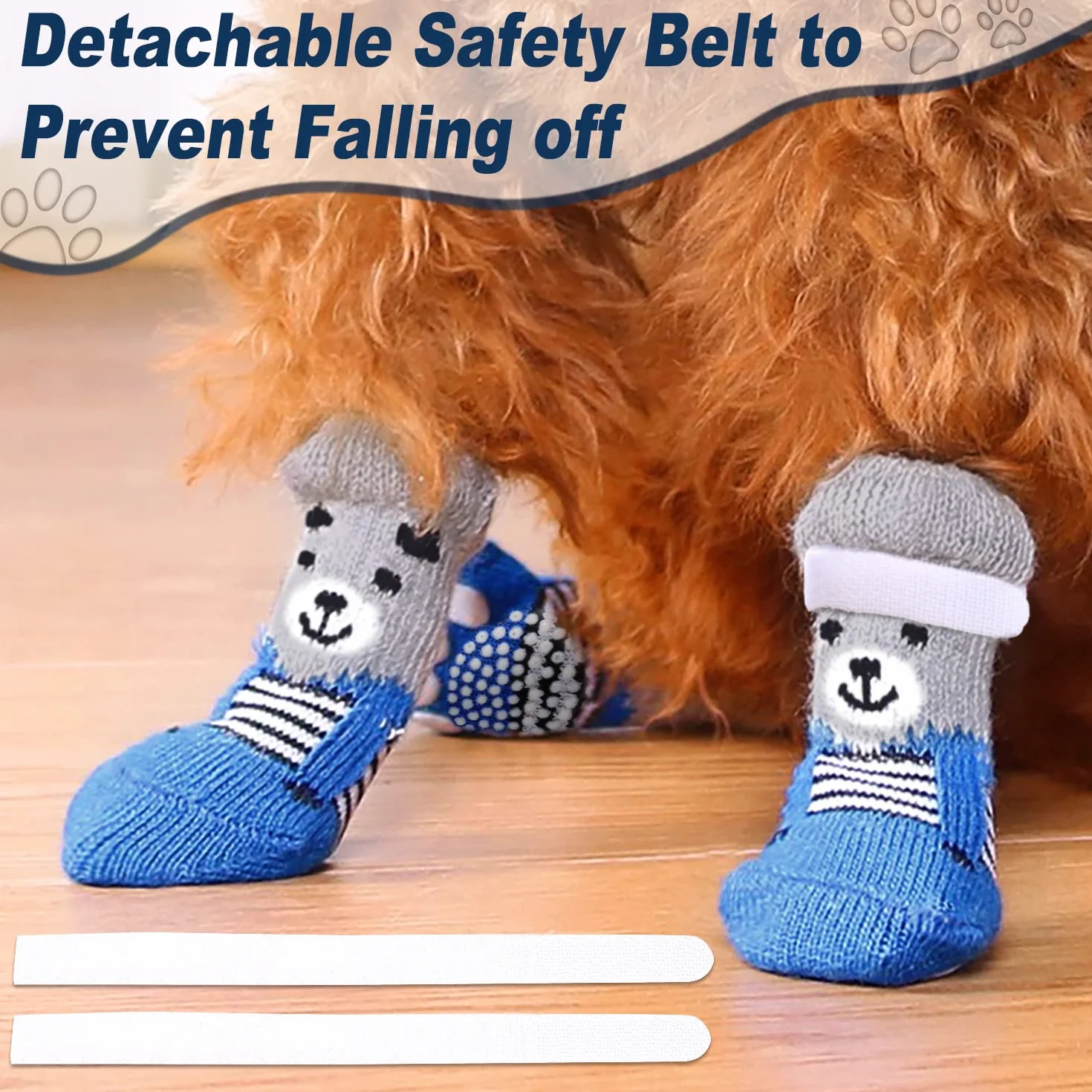 PETLOFT Chaussettes antidérapantes 4 pièces pour Chiens Grands et Petits Gris M