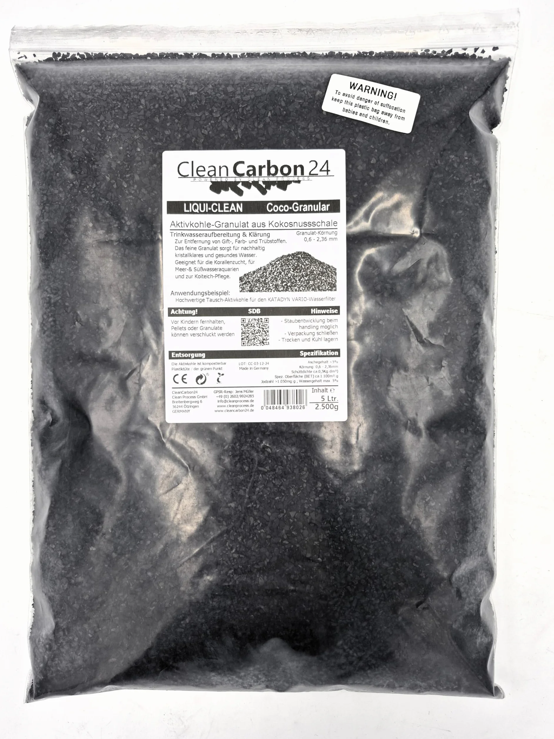 Charbon Actif granulés de coquilles de Noix de Coco 2,5 litres pour Traitement de l'eau 0,6-2,36 mm 8 x 30 Mesh