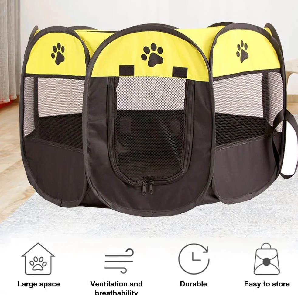 Parc pour Chiots Pliable en Tissu Oxford Étanche Fruit Vert