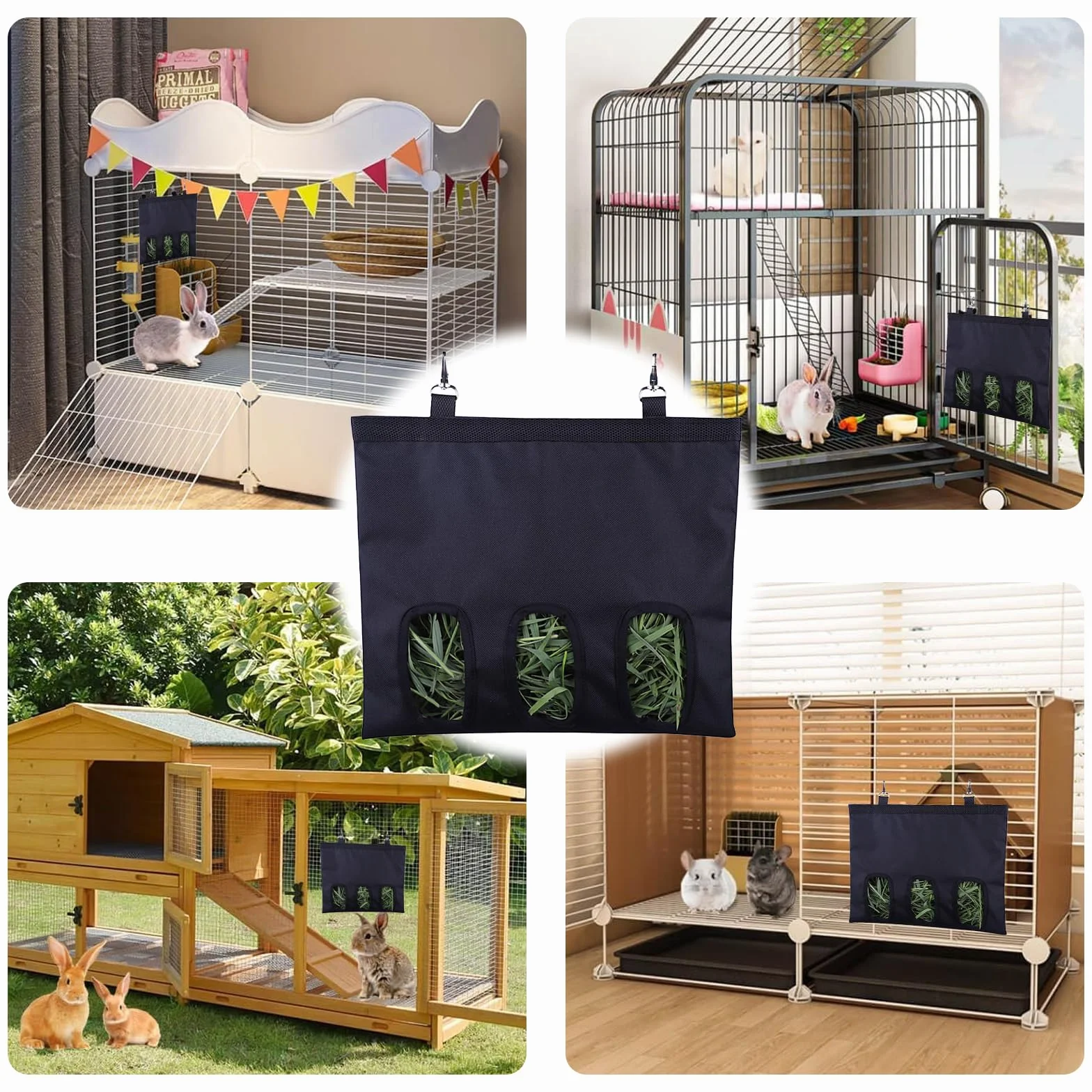 Mangeoire à Foin pour Lapin, Cochon d'Inde, Hamster - Sac de Rangement Lavable Suspendu Automatique (3 Ouvertures)