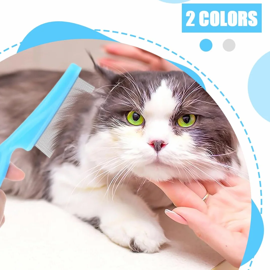 4 Pièces Peigne Anti Puces Peigne Anti Puces Pour Chat Et Chien Pour Poils Longs Pour Enlever Les Puces Les Tiques Les Taches De Larmes Et Les Pellicules Blanc Bleu