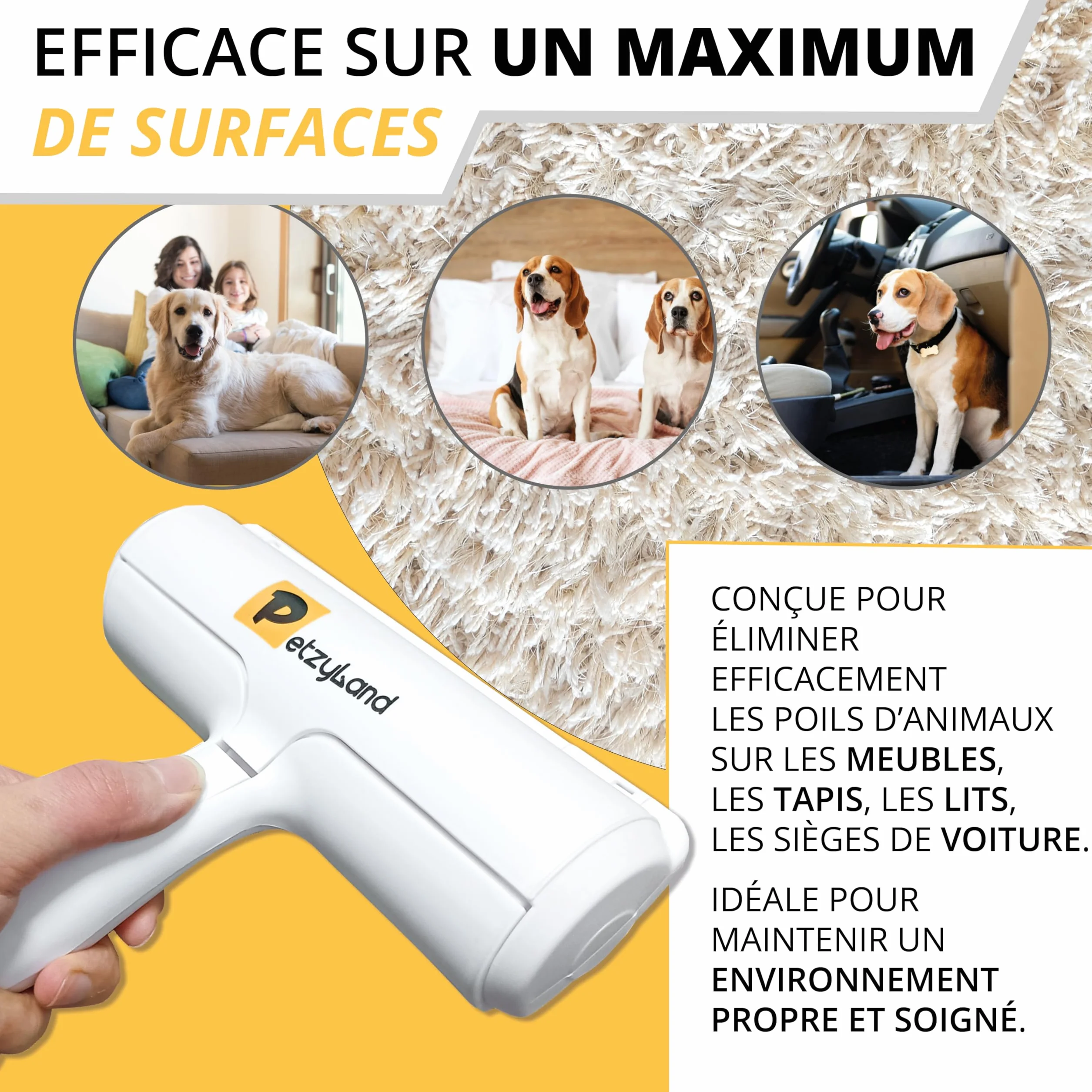Brosse Anti-Poils Autonettoyante pour Chat et Chien - Rouleau Idéal pour Animaux