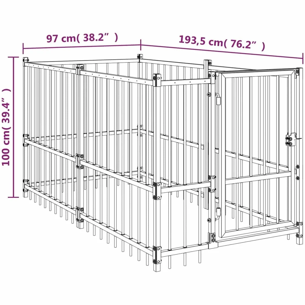 vidaXL Chenil pour Chien Noir Acier 193,5x97x100 cm Cage Enclos