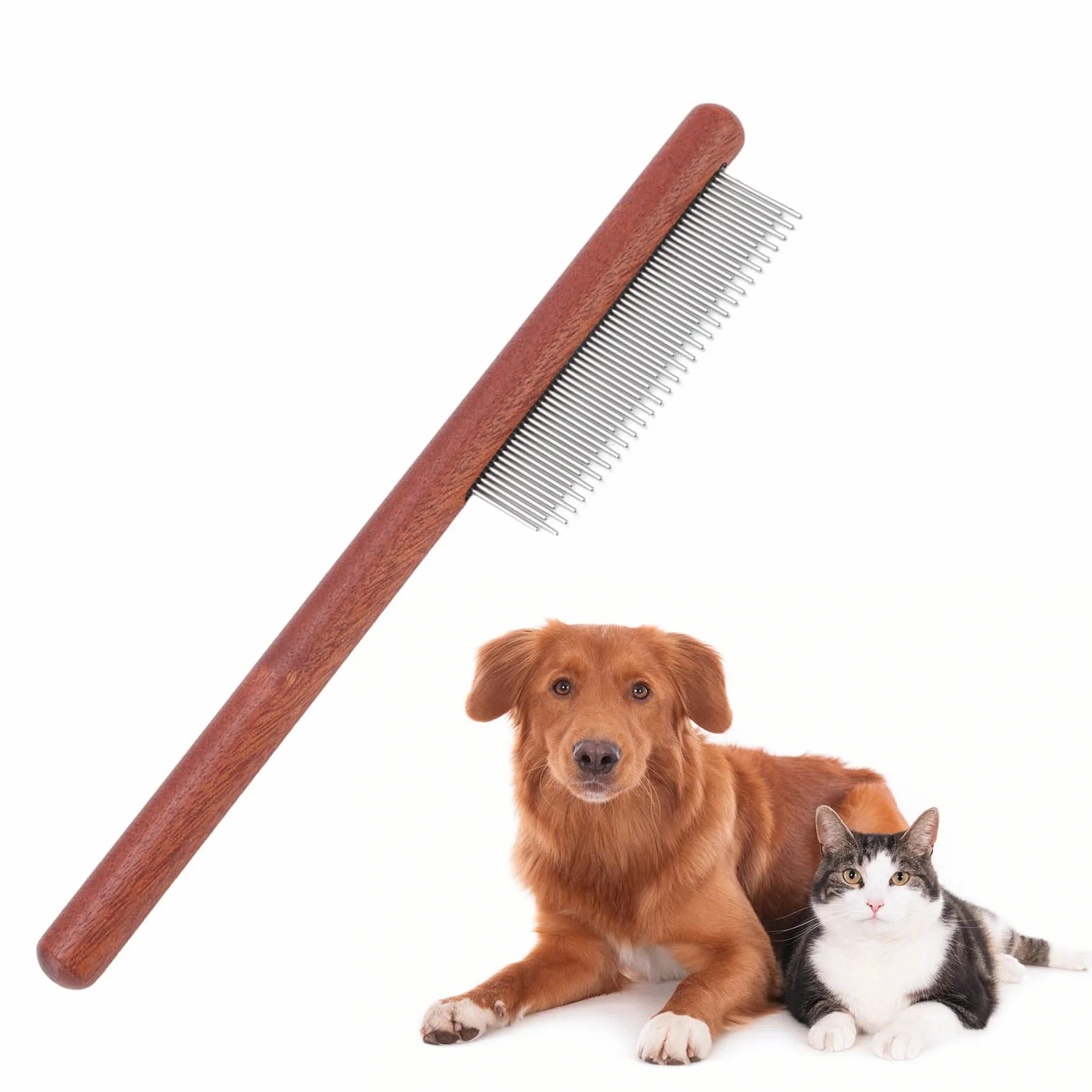 Peigne Anti-puces Acier Inoxydable 2 en 1 pour Animaux de Compagnie Chiens à Poils Longs
