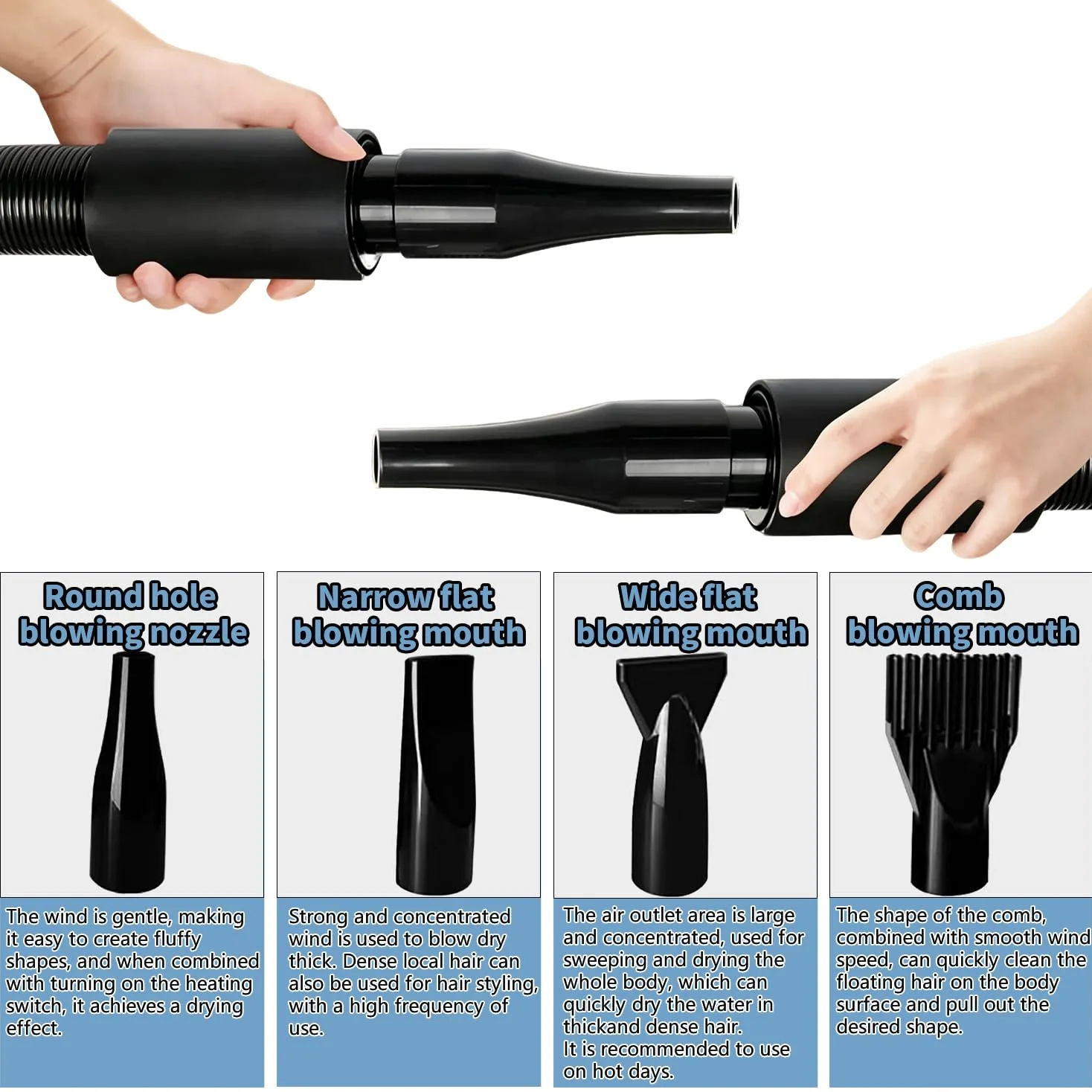 Sèche-Cheveux Pour Chien,2800W Souffleur de Soins Pour Chien,Noir | Pour Animaux Vitesse Continue et température réglable,4 Buses