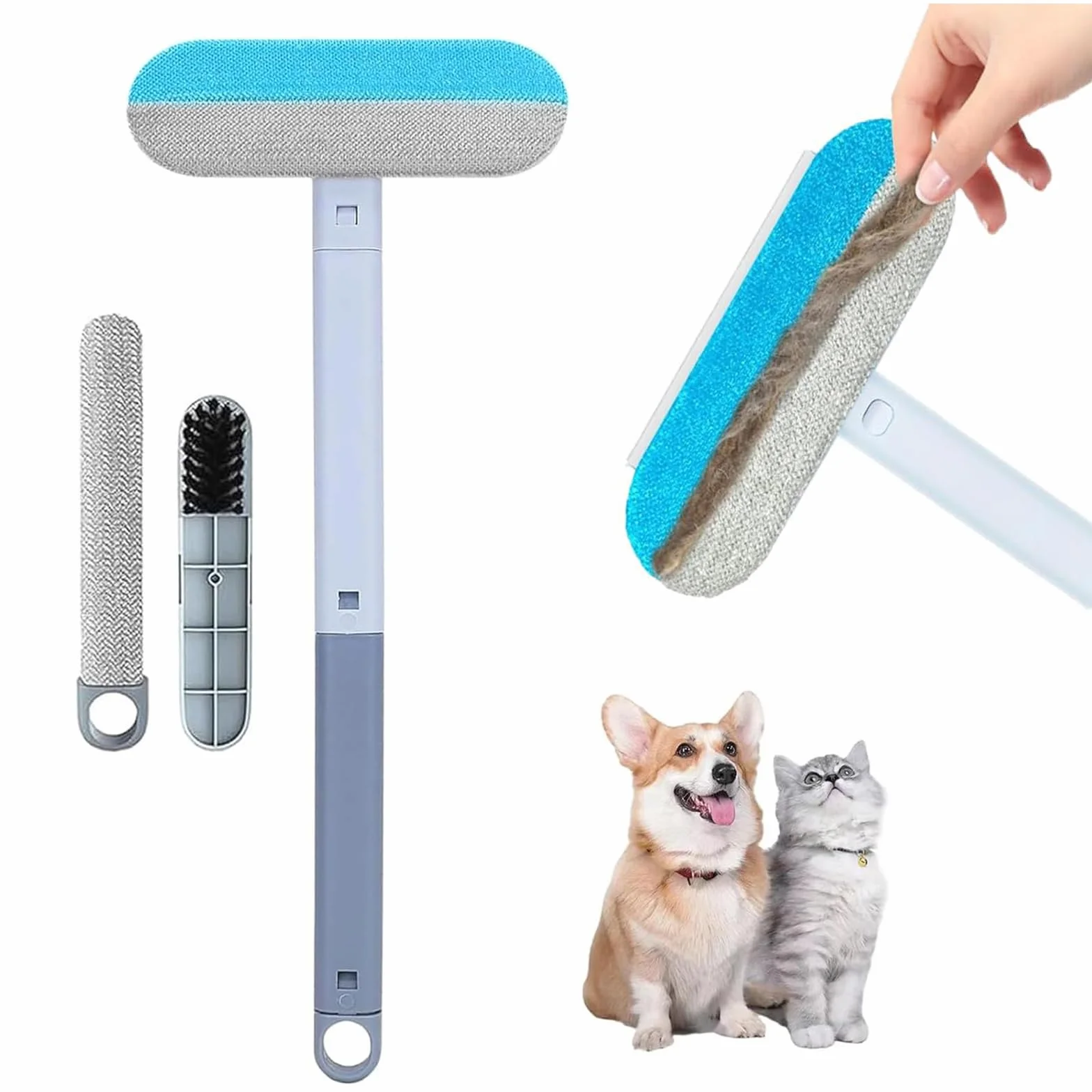 Brosse Anti Poils Animaux 3 en 1 Épilateur Canapé Vêtements Réutilisable avec Brosse Amovible Collecte Automatique