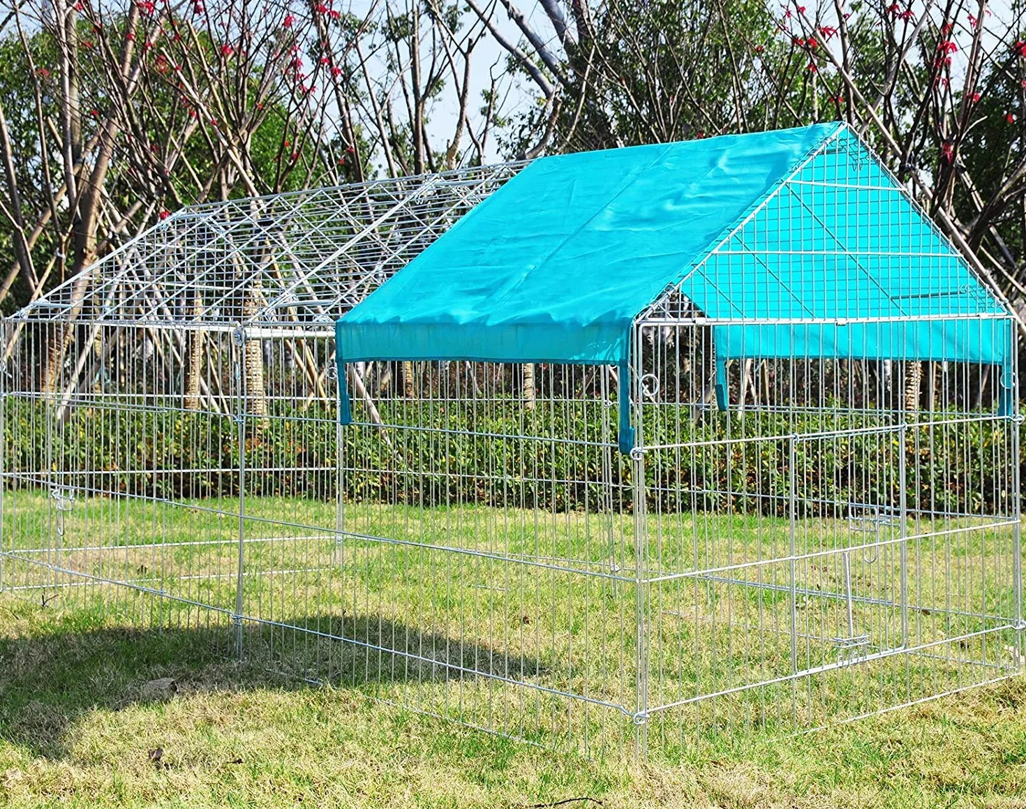 EUGAD Enclos Lapin Pliable avec Toit et Voile Solaire, Cage Extérieure en Métal 220x103x85cm