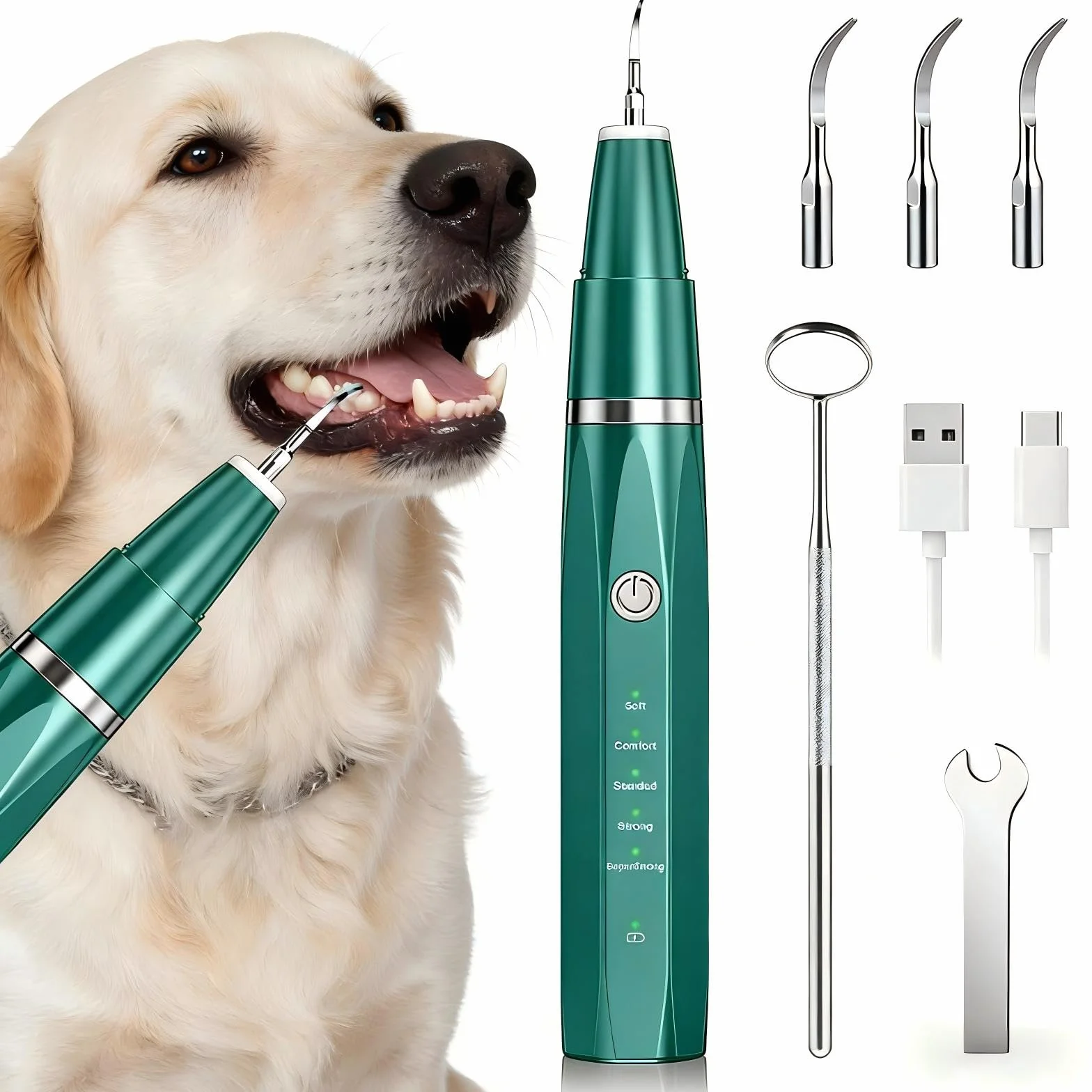 Nettoyeur Dentaire à Ultrasons pour Chien et Chat IPX6 Rechargeable USB 5 Niveaux