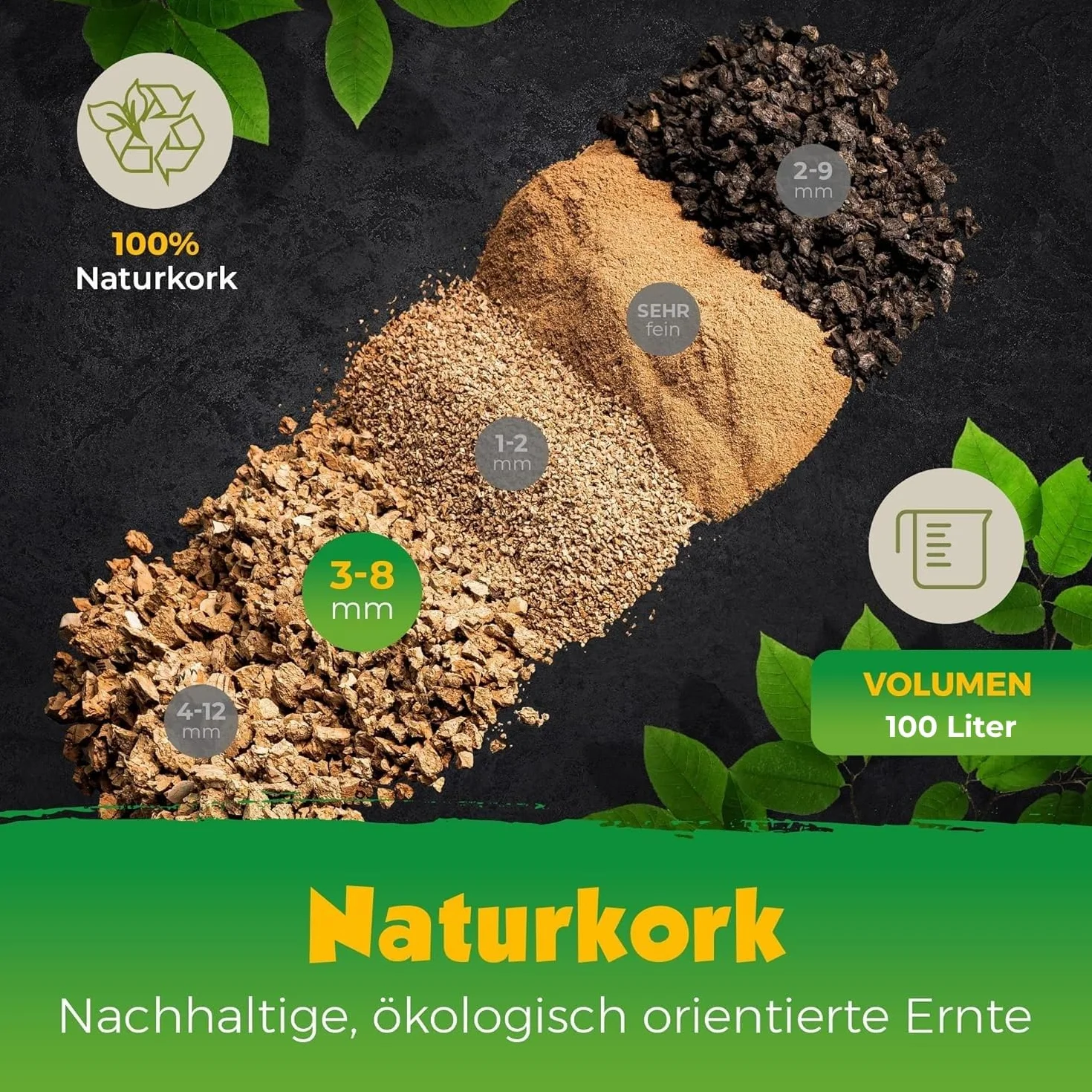 Granulés de liège 3-8 mm 100 litres liège naturel recyclé sac papier