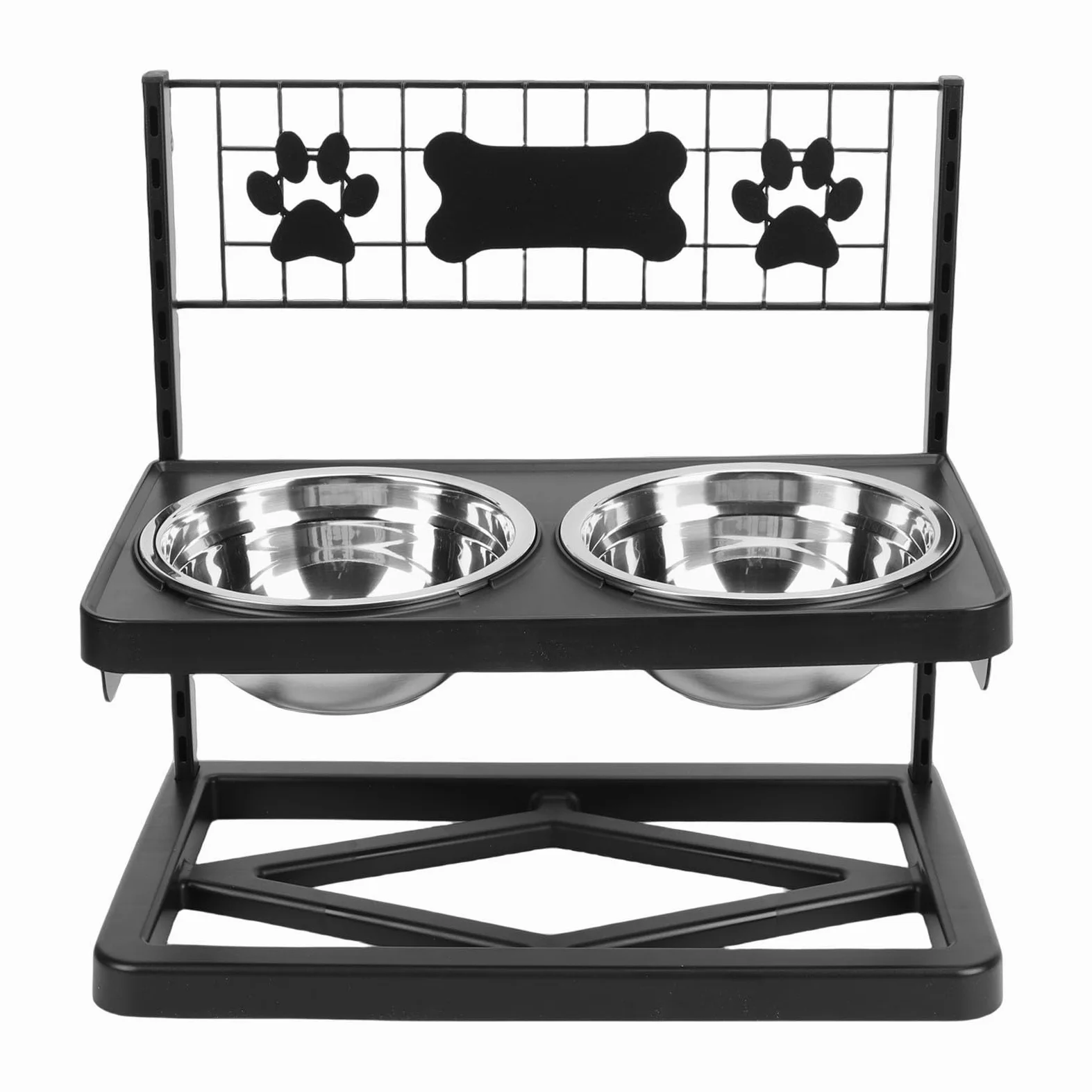 Zerodis Fournitures pour Chiens Support de Gamelle surélevé en Métal pour Chien Support de Gamelle surélevé Réglable en Hauteur avec 2 Récipients d'eau et de Nourriture en Acier Inoxydable pour