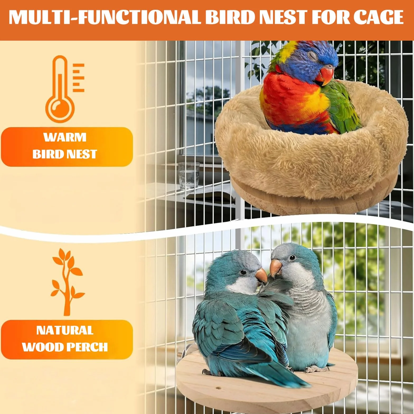 Hamac en peluche amovible Nid d'oiseau taille moyenne pour perruches calopsittes conures hamster
