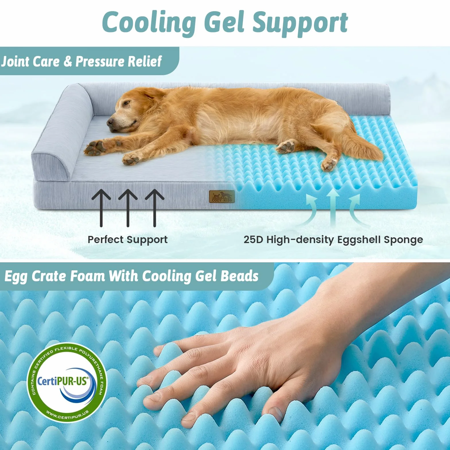COZY KISS Panier Chien Orthopédique Rafraîchissant, Tapis Chien pour Chien Imperméable, Coussin Chien Dehoussable Lavable, Lit Chien avec Housse Amovible, Canapé pour Chien, Bleu, XL(107x76x18 cm)