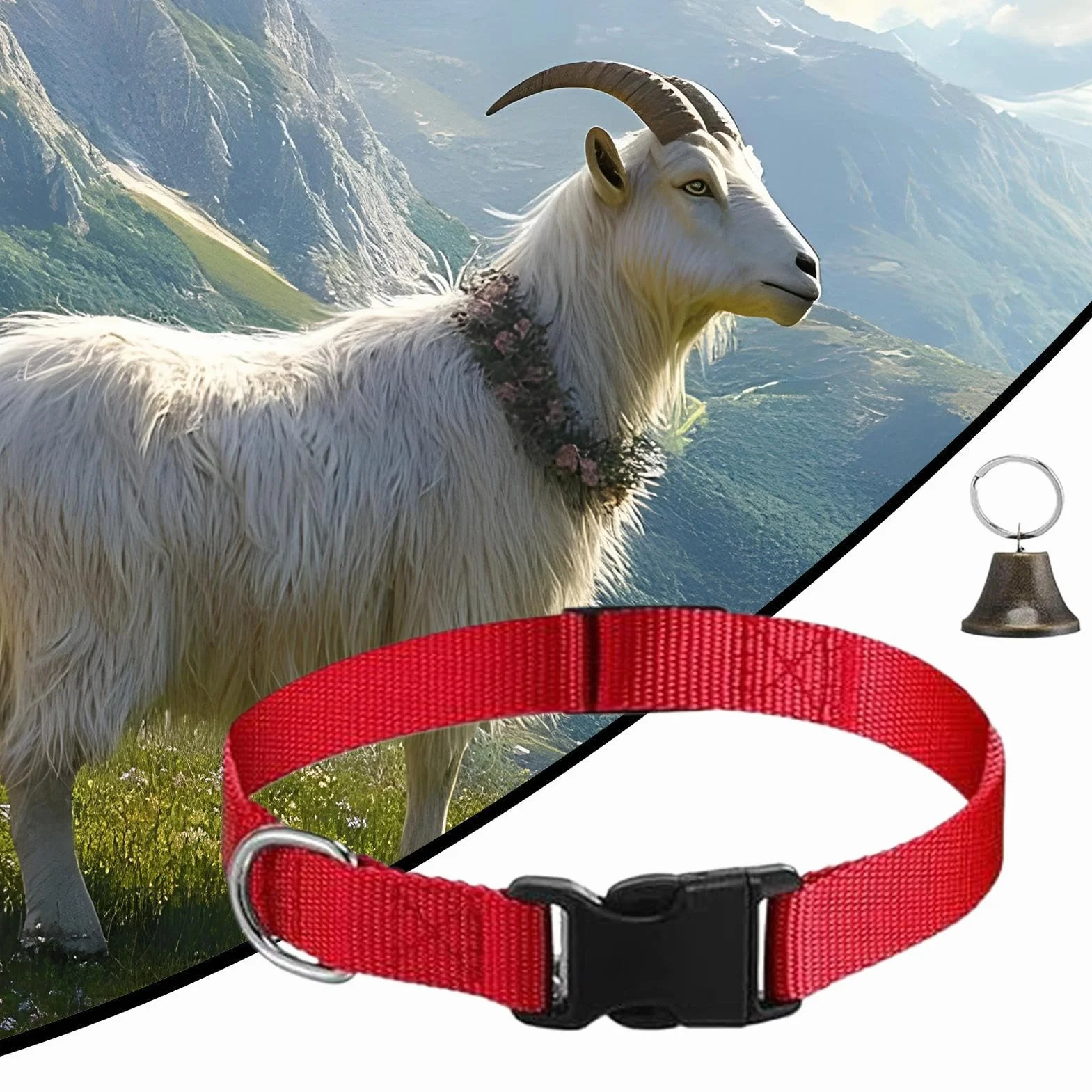 Collier de Chèvre Réglable en Nylon pour Mouton, Cloche d'Alpage Sonore Anti-Perdition pour Vaches, Chèvres