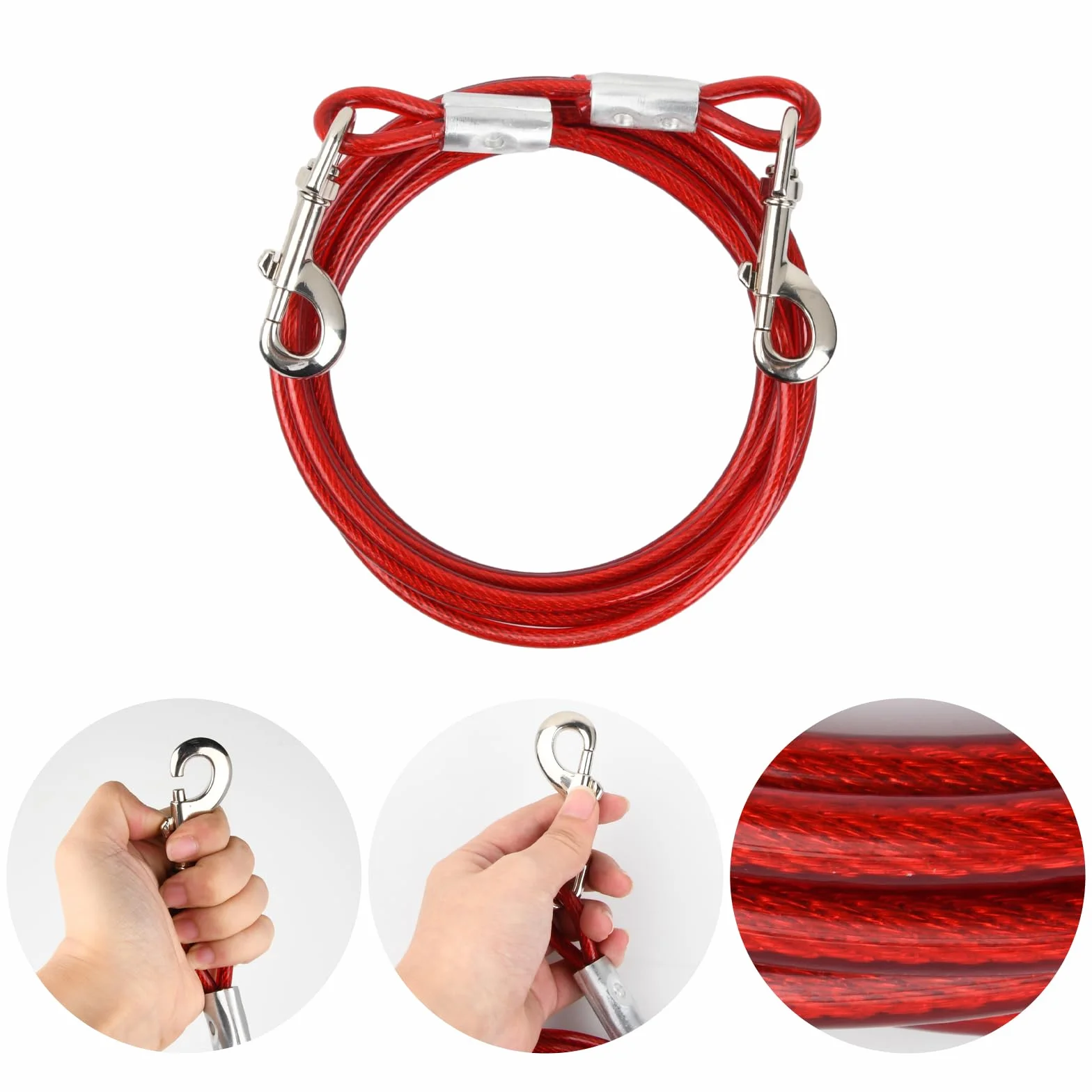 Câble d'attache Chien 3 m Métal avec Crochet Pivotant Revêtement PVC Anti-Morsure Chaîne de Sécurité jusqu'à 250 kg Blanc