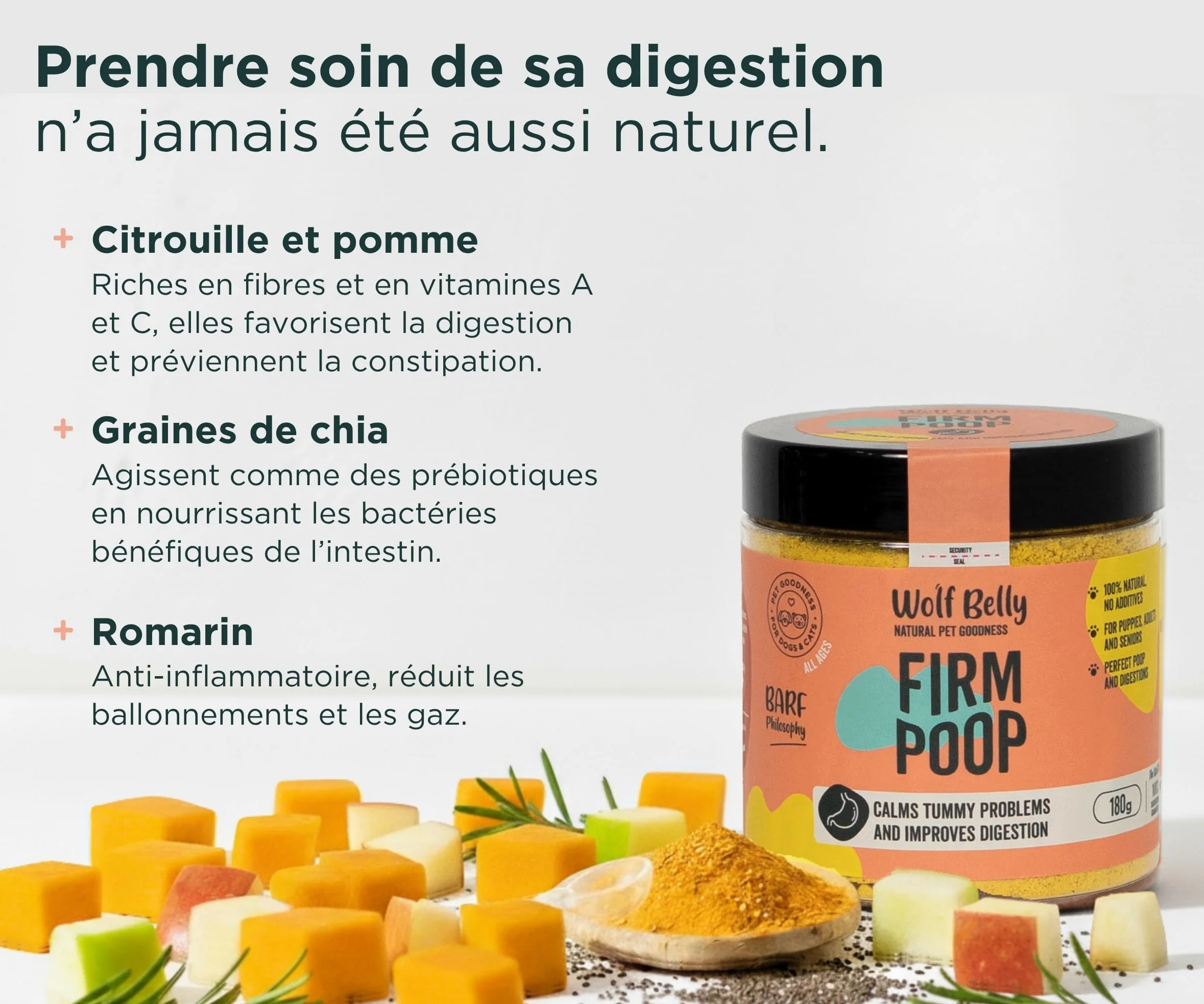 Wolf Belly - Pack Digestif pour Chiens | Complément Digestif en Poudre + Friandises aux Probiotiques | Réduit la Diarrhée | Améliore la Flore Intestinale - Fabriqué en Europe