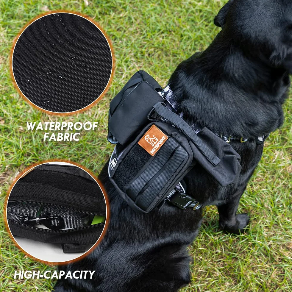 Sac pour Chien Harnais Dog Harness Bag, Accessoire Supplémentaire Sac à Dos, Sacs Latéraux pour Harnais Grand Chien - Noir