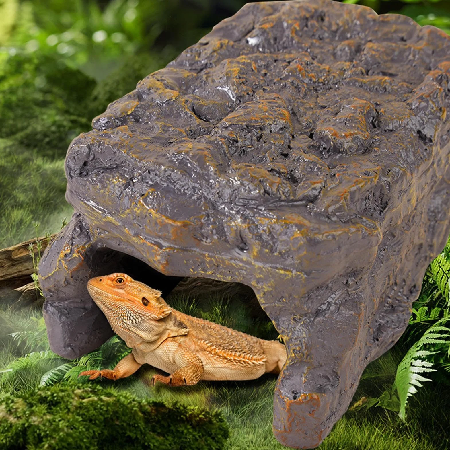 Rocher thermique résine pour terrarium, abri chauffé reptiles