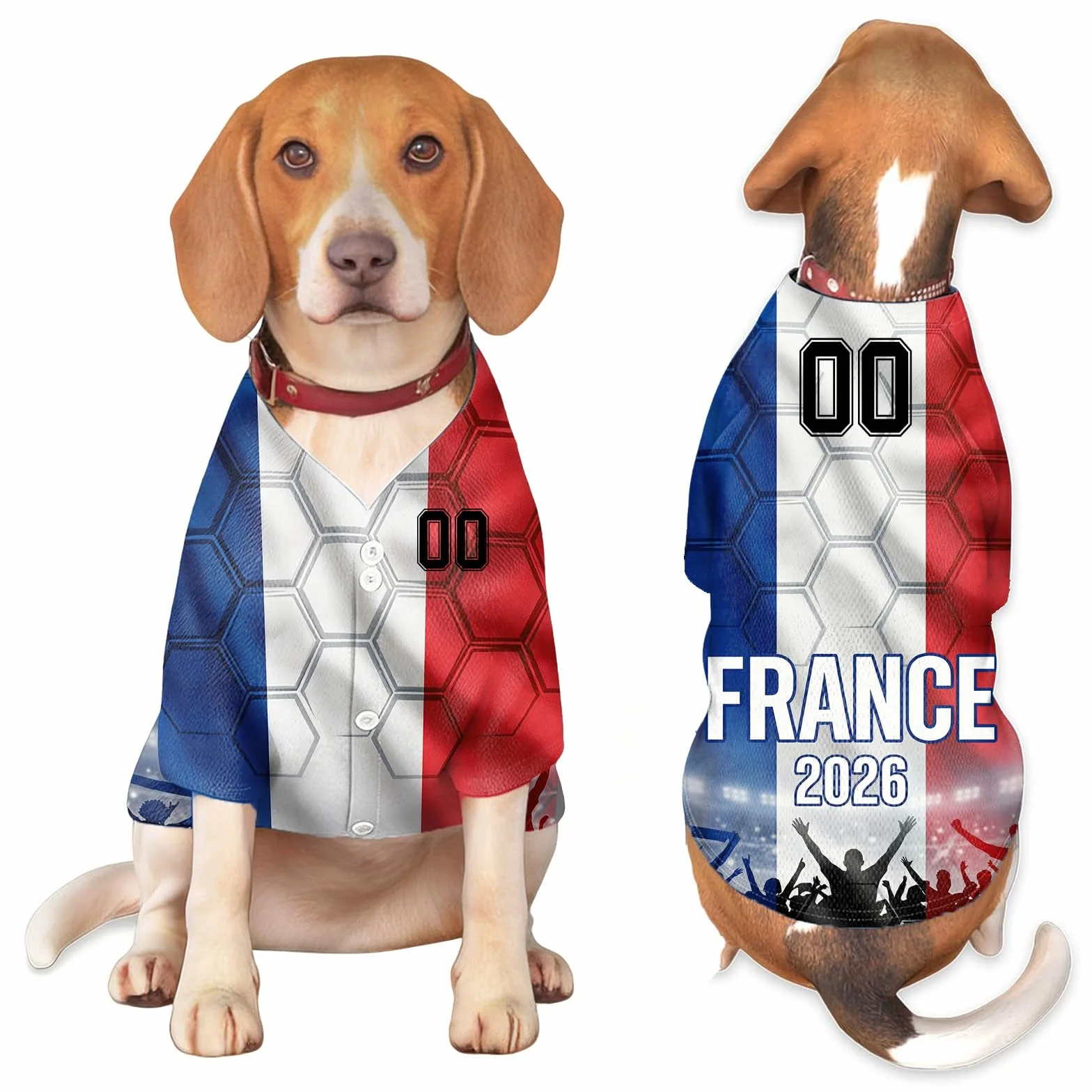 Maillot de Foot Personnalisé Coupe du Monde 2026 pour Chien, Col V, Tricolore