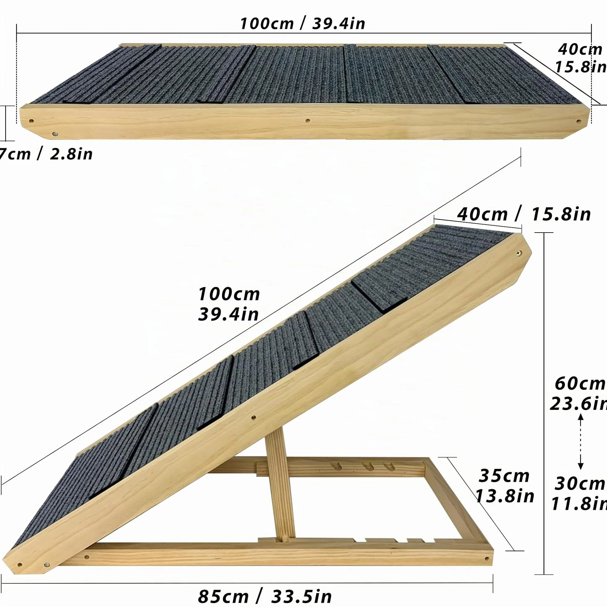 Escalier pour chien pliable en bois avec tapis antidérapant 100 cm pour petits chiens et chats