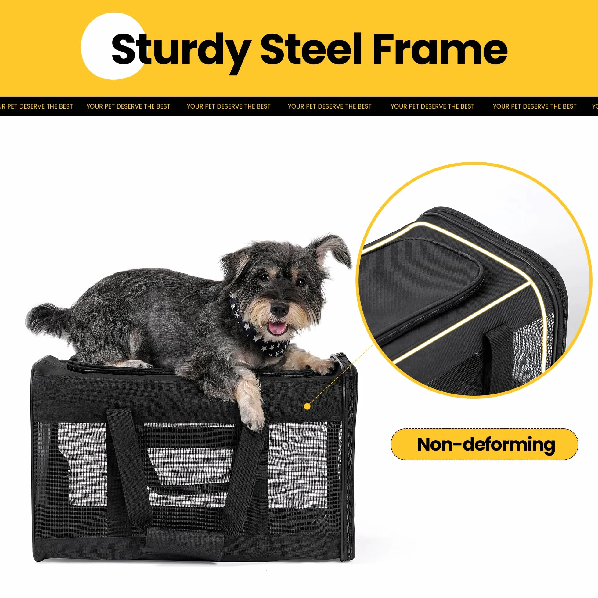 Conlun Porte-Chat Approuvé Transport Chien Souple Laisse intérieure Sac Voyage Pliable Noir M