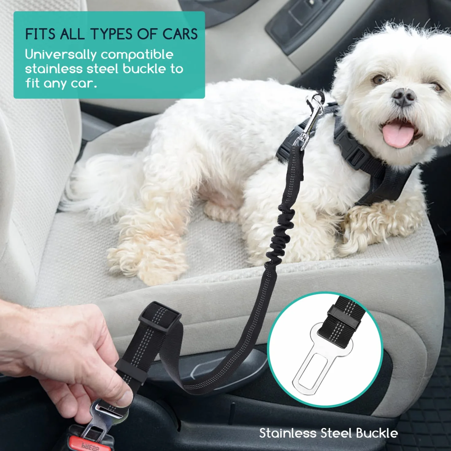 Nobleza Ceinture Voiture pour Chien, 2 Pcs Harnais avec Absorption des Chocs et Elastique Réglable, Ceinture de Sécurité en Nylon avec Bandes Réfléchissantes, 50-70cm
