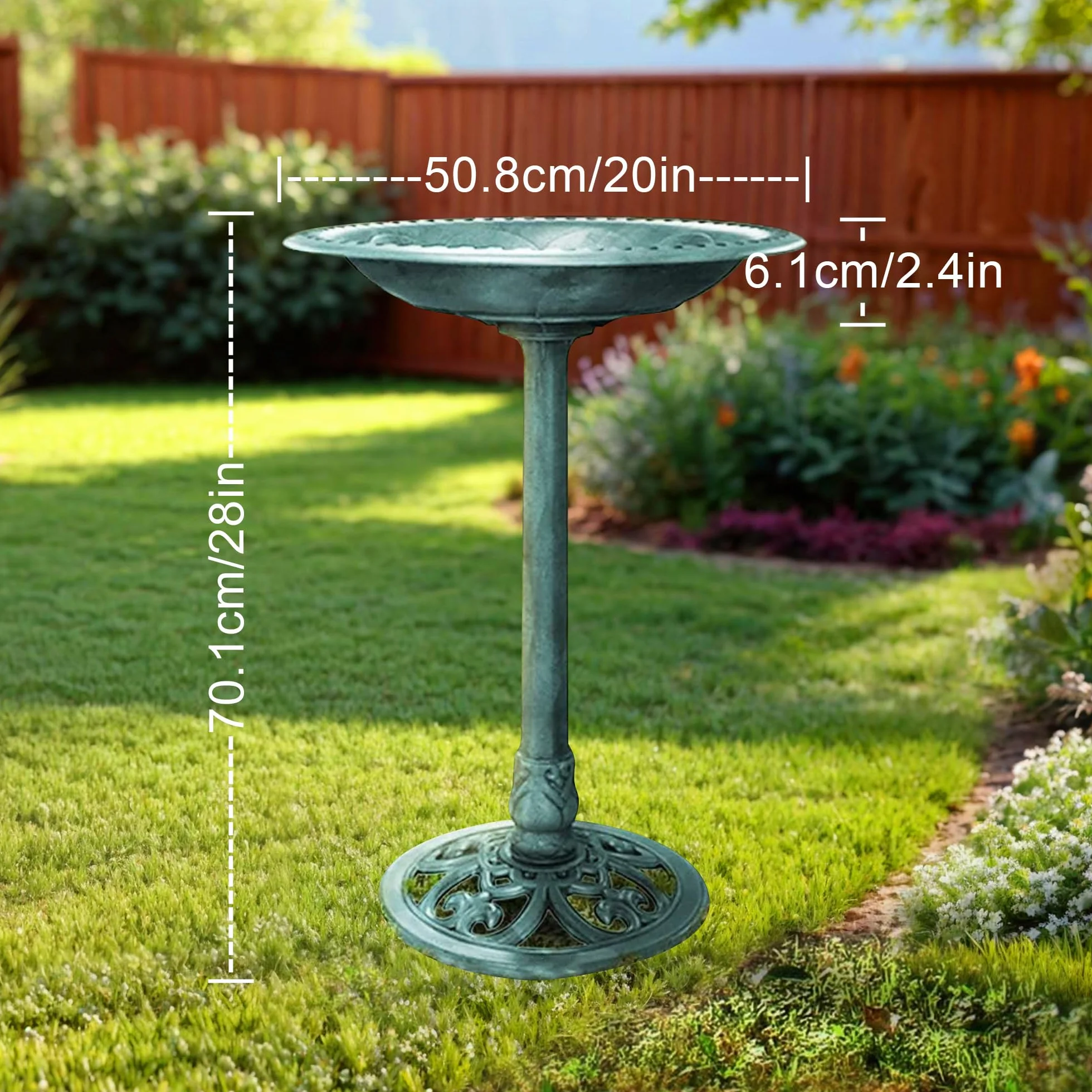 Bain d'oiseaux Vertical avec Fontaine Solaire, Distributeur de Nourriture pour Oiseaux Sauvages, 2 en 1, Vert