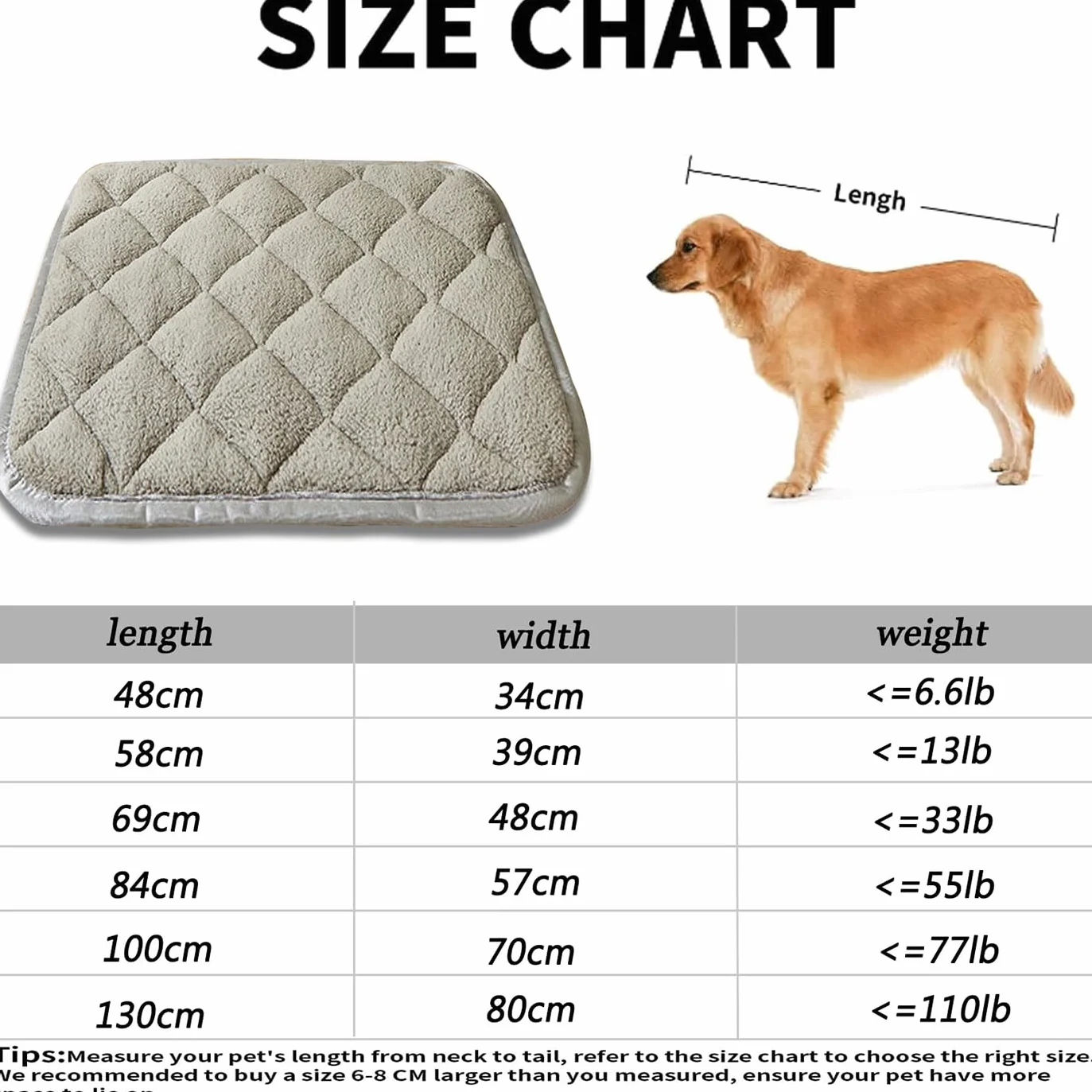Grand lit antidérapant pour animaux de compagnie, tapis lavable, doux et chaud, matelas luxueux de cage pour chiens grande taille (gris, 84 x 57 cm)
