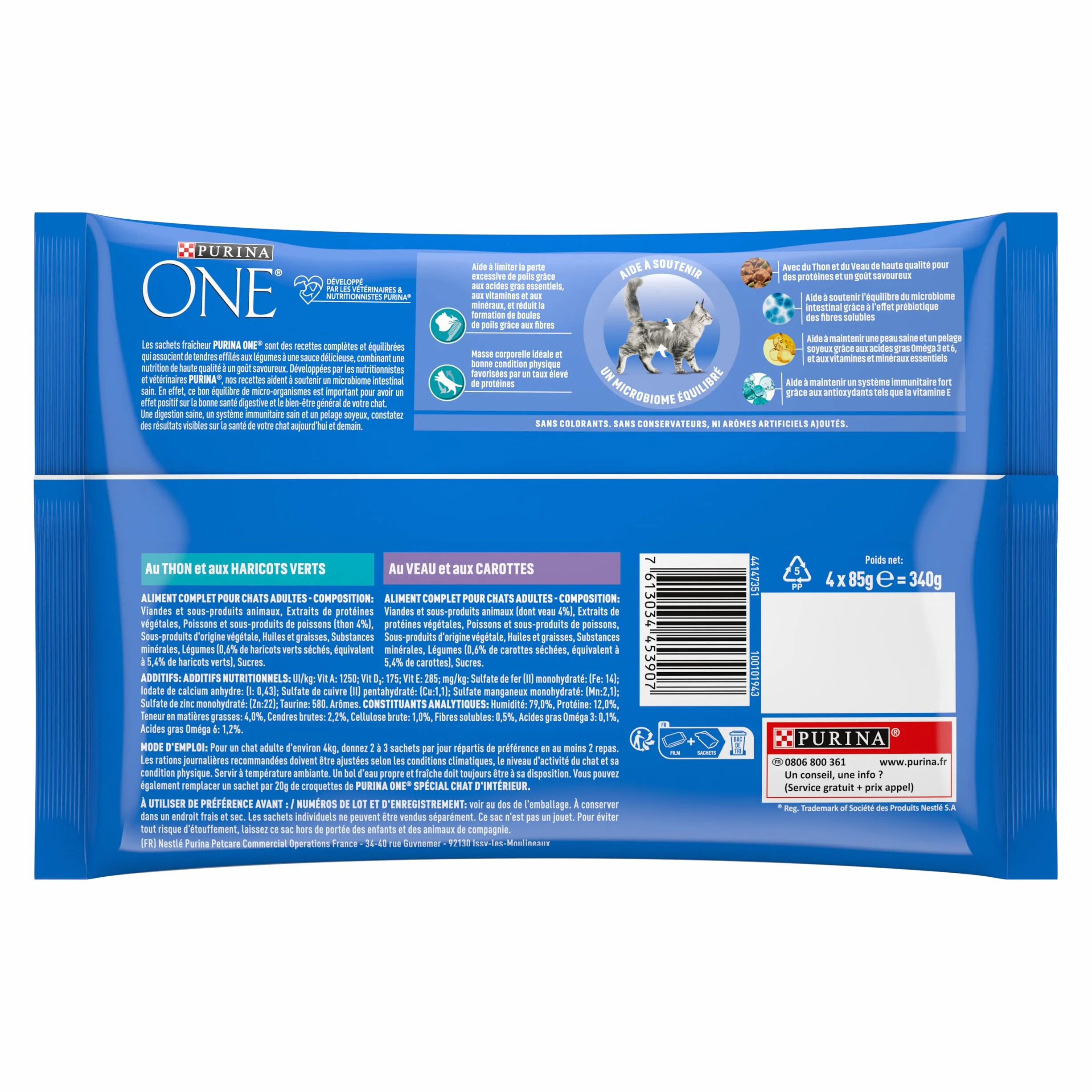 PURINA ONE BIFENSIS Spécial Chat Stérilisé d'Intérieur Effilés en Sauce Thon Veau Sachets Fraîcheur Lot de 12 (4 x 85g)
