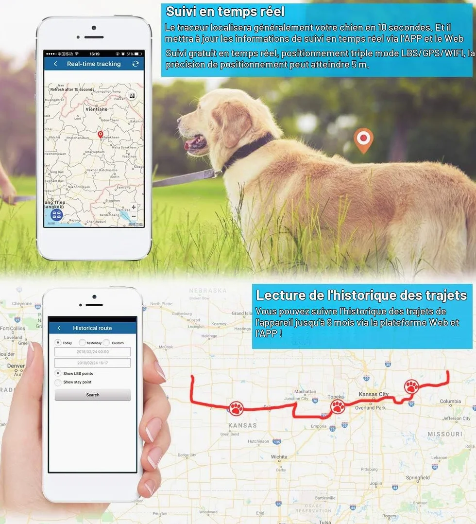 Zeerkeer Mini Traceur GPS pour Animaux, Chien, Chat - Moniteur d'Activité en Temps Réel Tk911