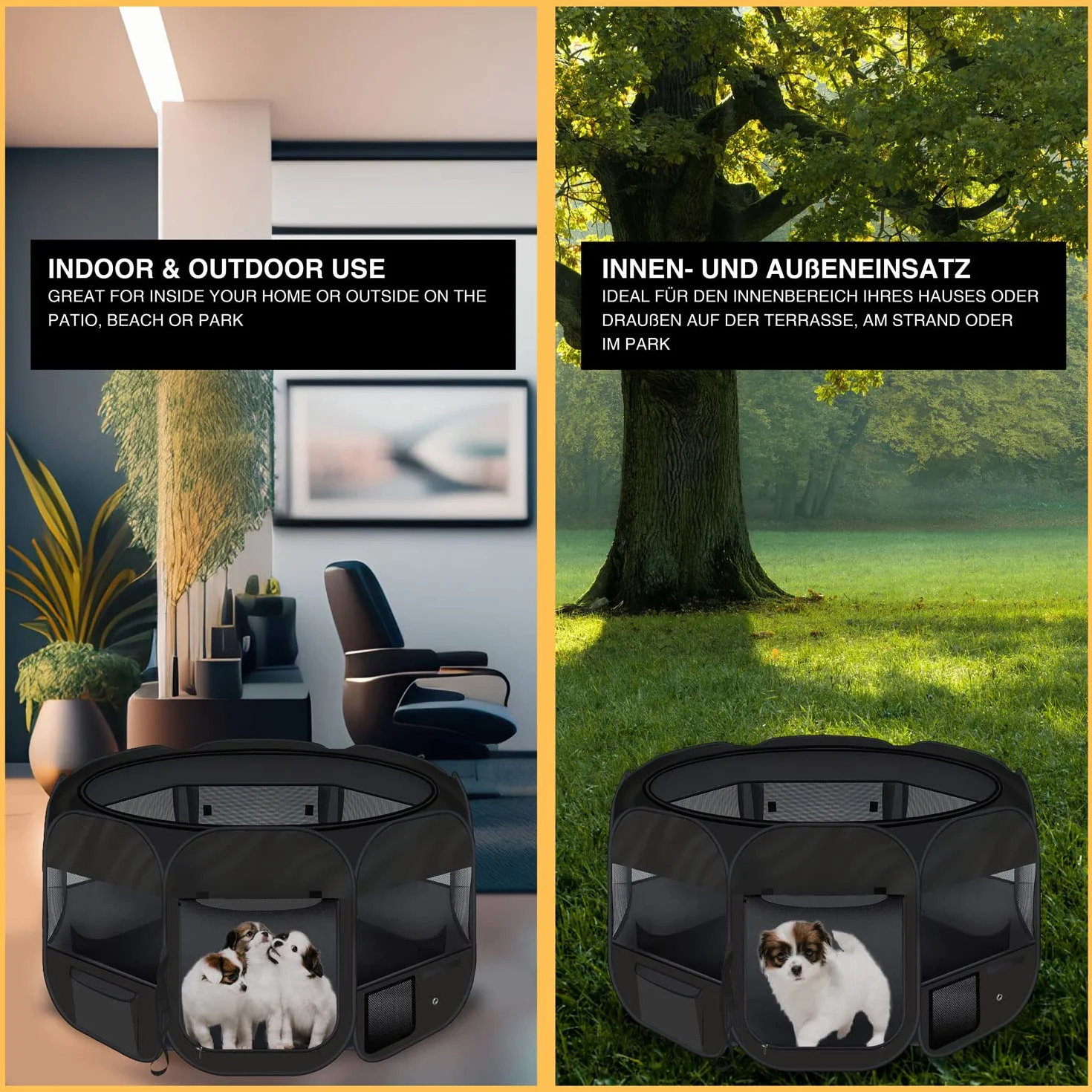 Parc pour Chiots XXL pour Chiens Chats Lapins Intérieur Extérieur Noir
