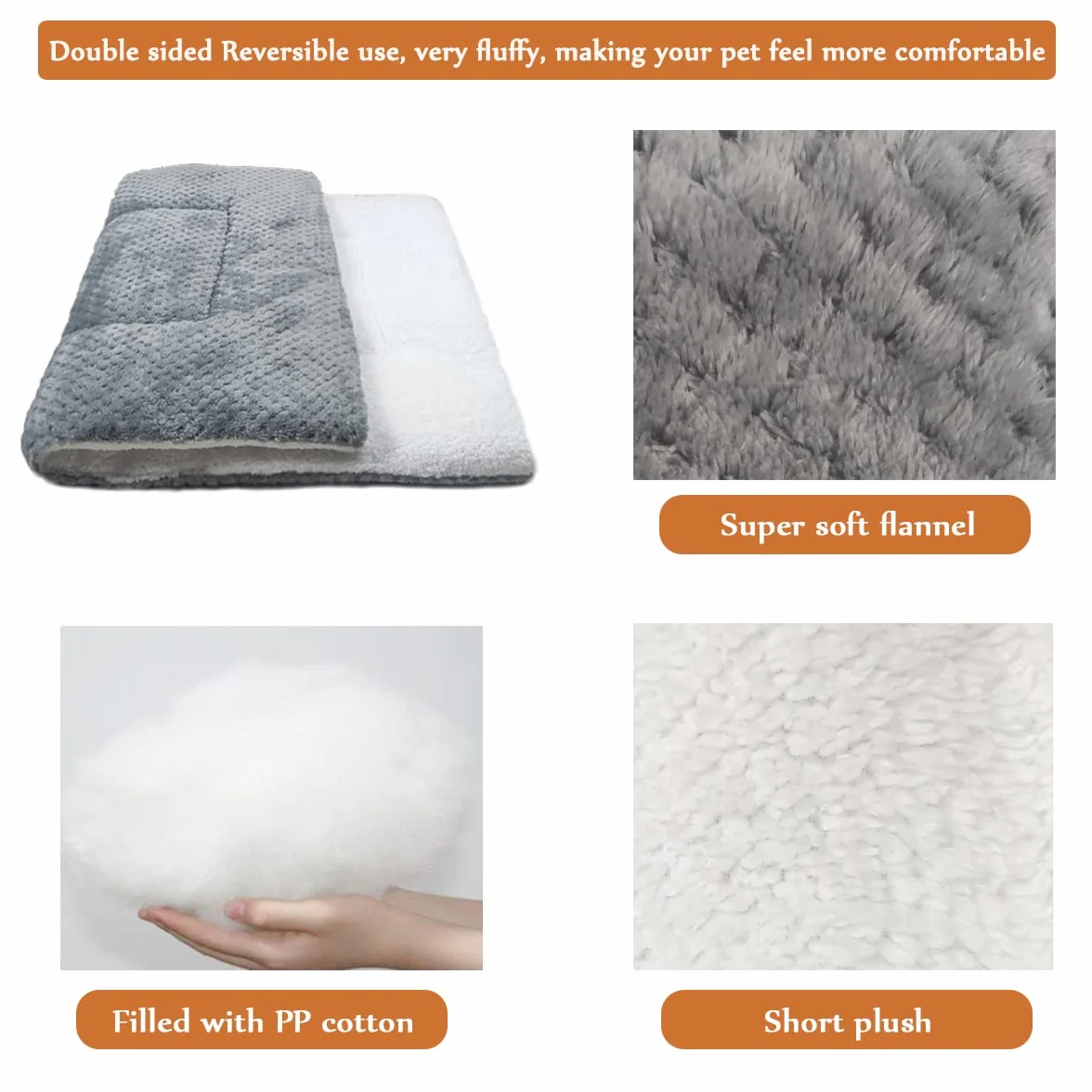 Tapis pour Chiens Réversible Matelas Doux Confortable Coussin de Voyage Lavable Gris 50x40cm