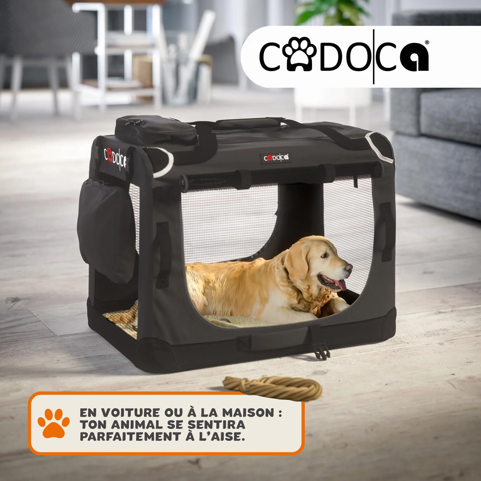 CADOCA Cage de Transport XL Anthracite pour Animaux Chien Chat Rongeur Respirant Pliable