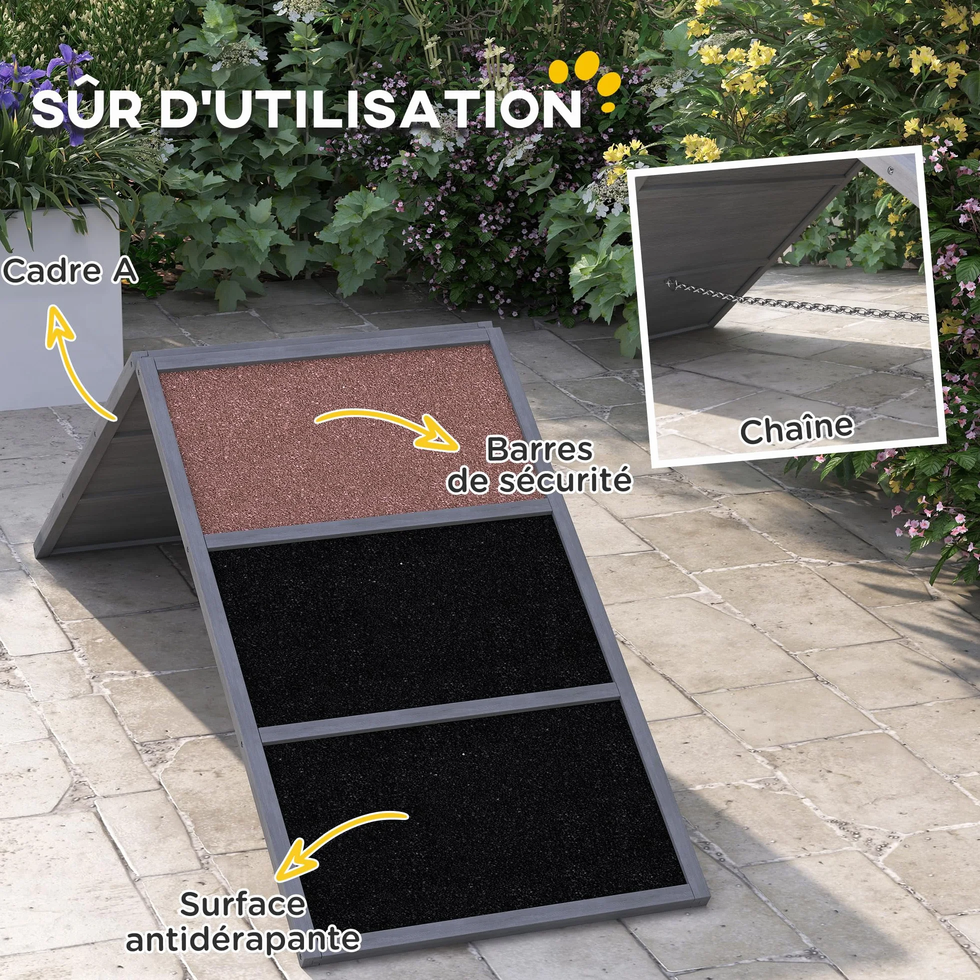 PawHut Rampe d'agilité pour Chien avec Surface antidérapante, équipement d'agilité pour Chiens, Cadre en A, adapté à Toutes Races, pour Jardin ou Parc, Gris