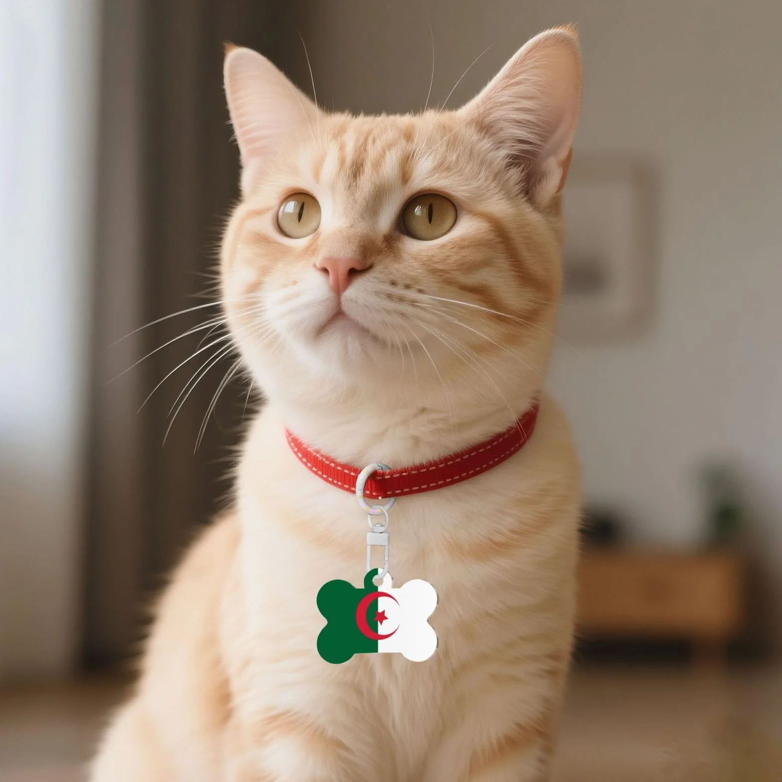Médaille d'identification pour animal de compagnie avec drapeau de l'Algérie – Médaille d'identification en acrylique en forme d'os pour chien et chat de taille moyenne