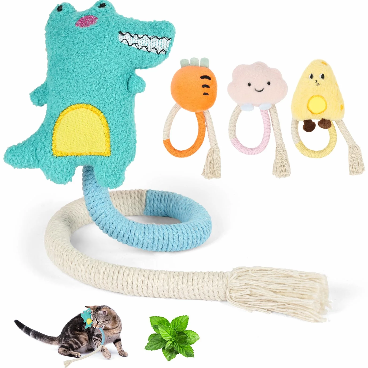 Jouet Chat 4PCS Jouets Interactifs Corde à Taquiner Jouet De Dentition Chaton