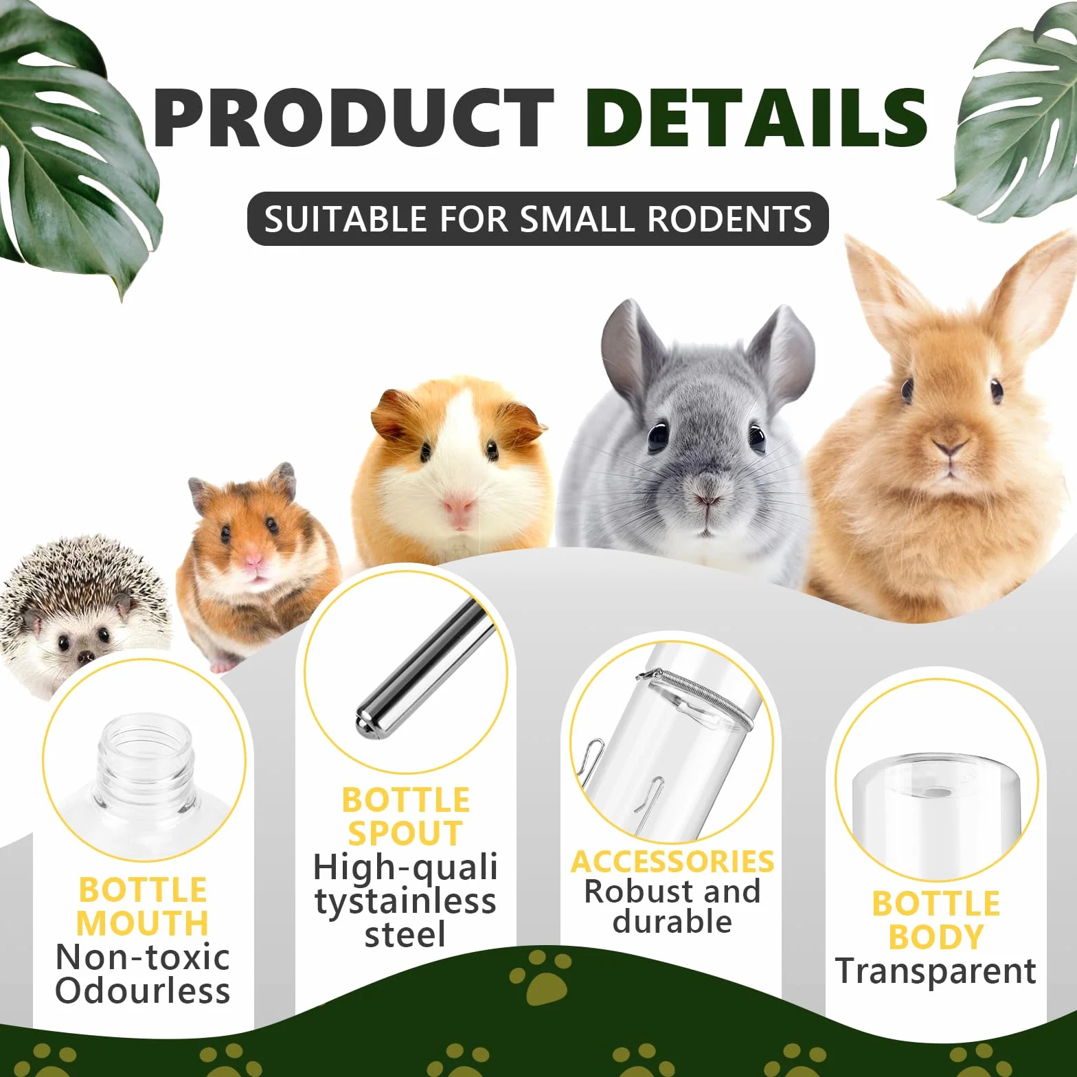 Lot de 2 bouteilles d'eau suspendues pour animaux de compagnie, rongeurs, lapins, hamsters, lapins nains, cochons d'Inde, 180 ml/350 ml