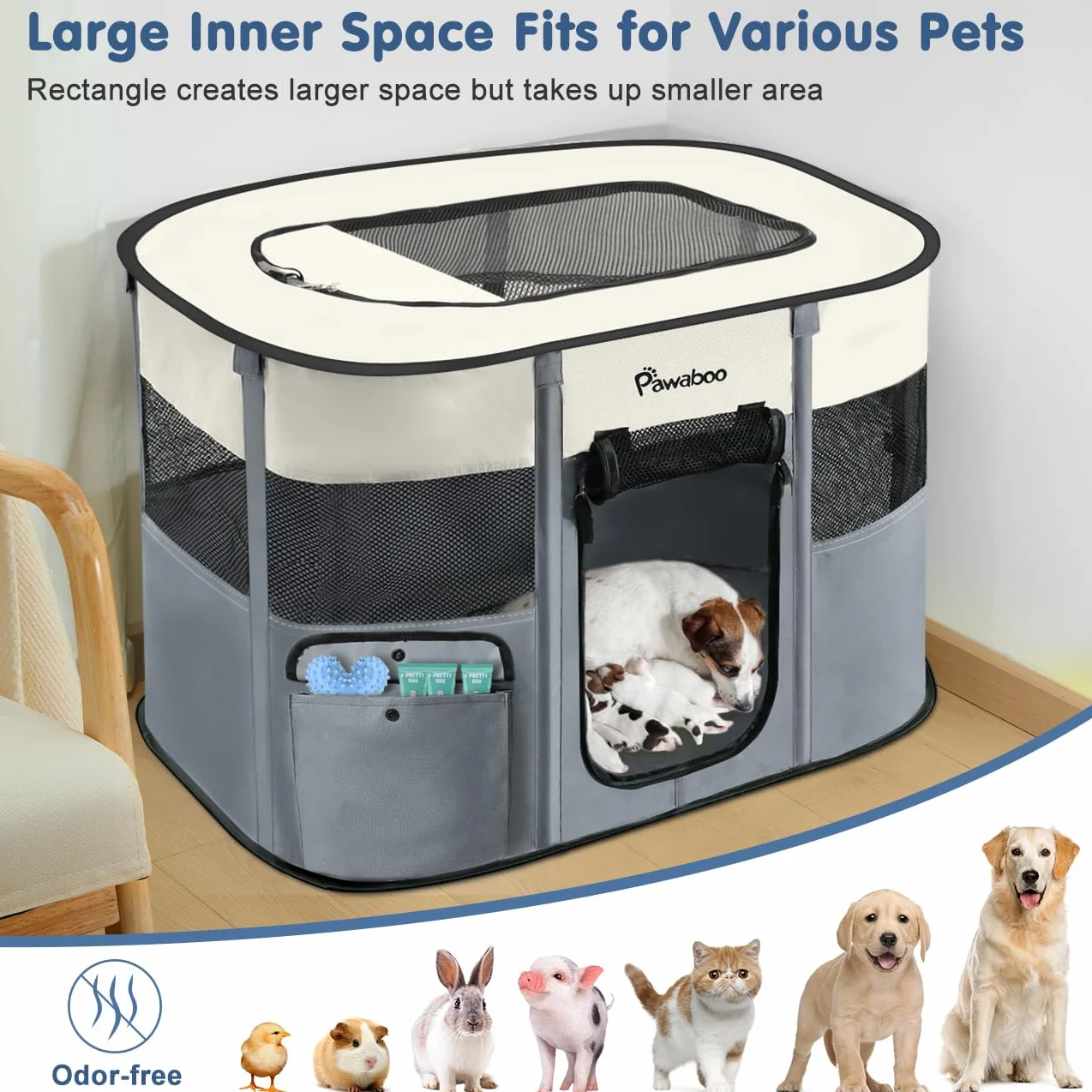 Pawaboo Parc Enclos Pliable Chien Chat, Enclos Intérieur Extérieur Portable, Tissu Oxford, L, Gris