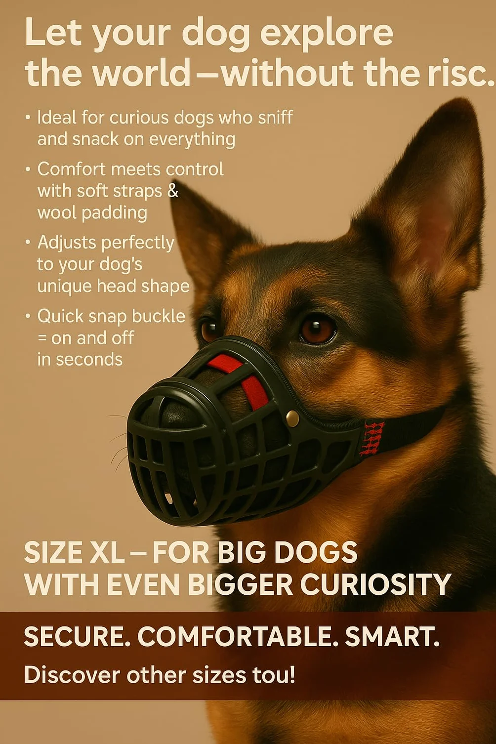 Muselière Chien - Museliere pour Chiens - Taille XS: Nuque 26-37cm, Nez 4x4,5cm - idéal pour Les promenades - Flamingo Muselière Chien Silas Noir