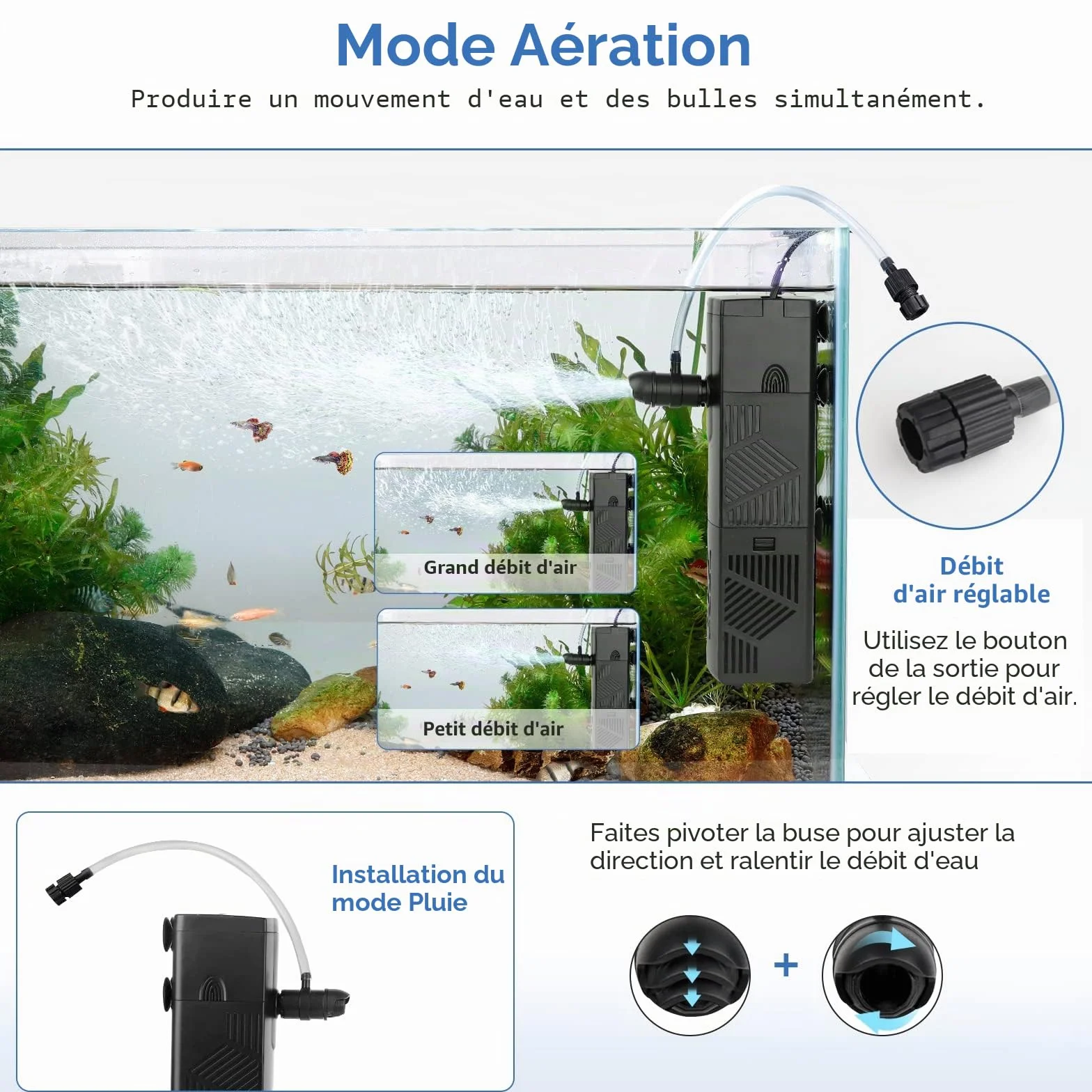 hygger Filtre Interieur Aquarium 600L/H Débit Réglable 10W 60-120L